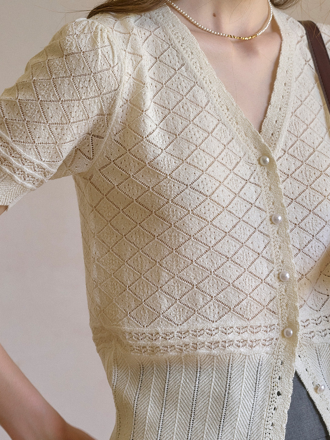 Lucia V-Neck Hollow Cotton Cardigan