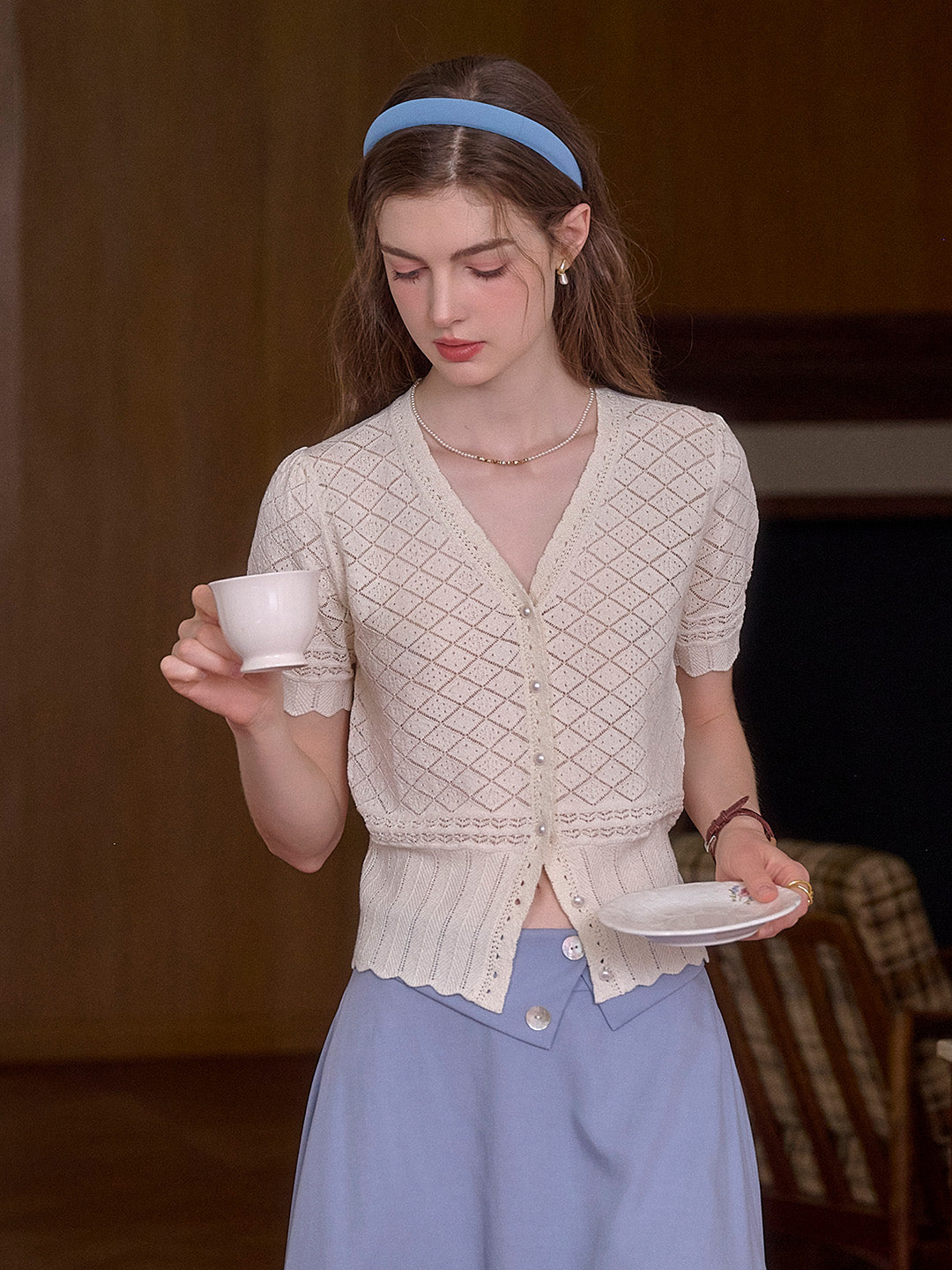 Lucia V-Neck Hollow Cotton Cardigan