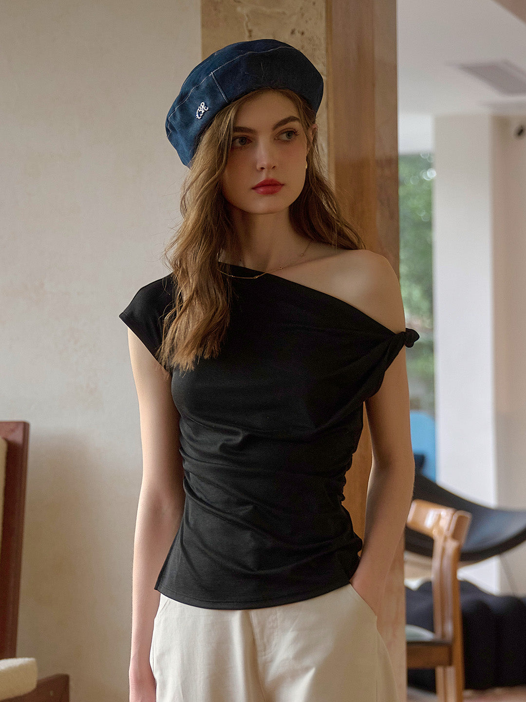Andrea Off-shoulder Waist Lyocell Top