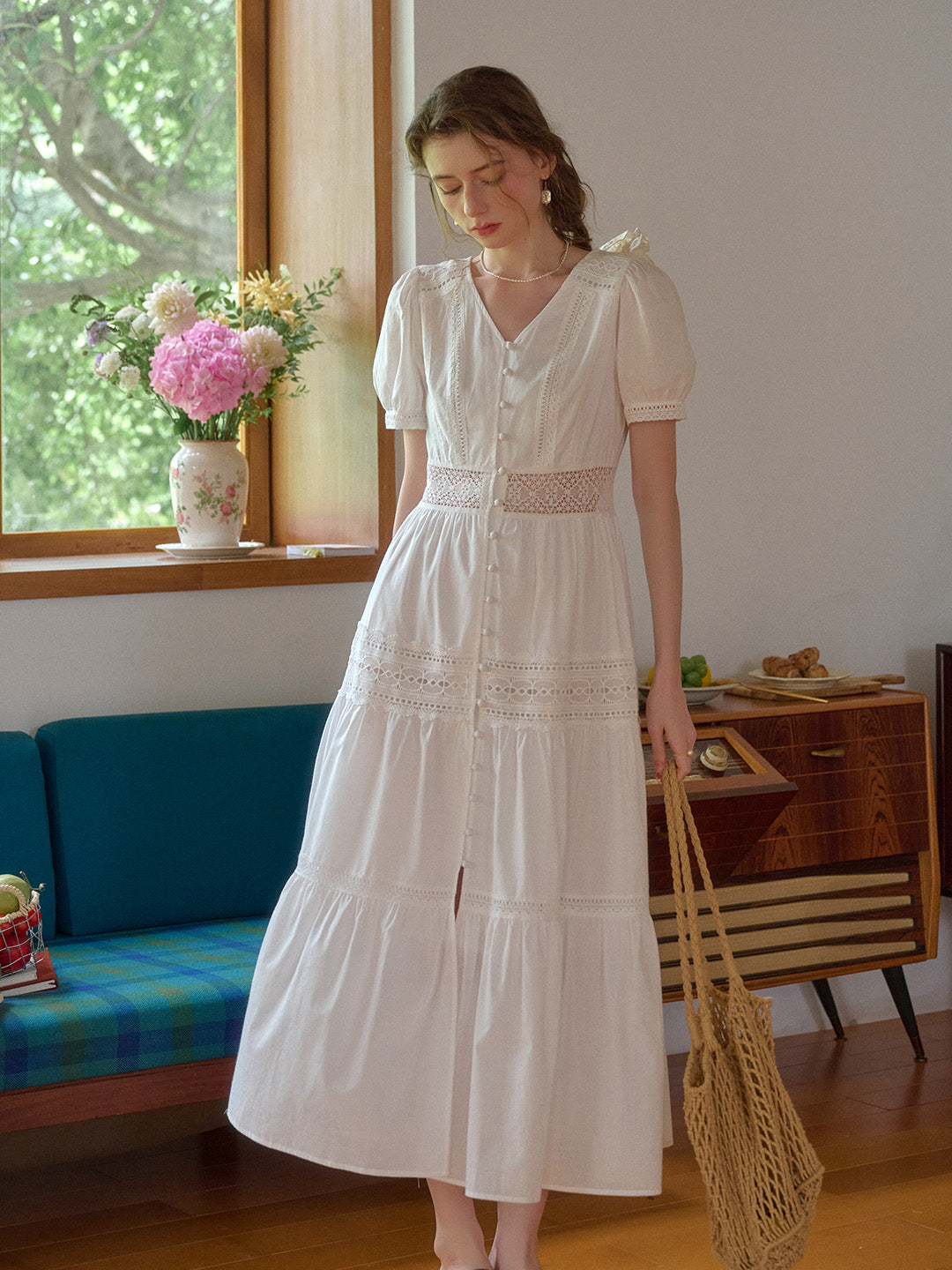 Ember V-Neck Hollow 100% Cotton Dress