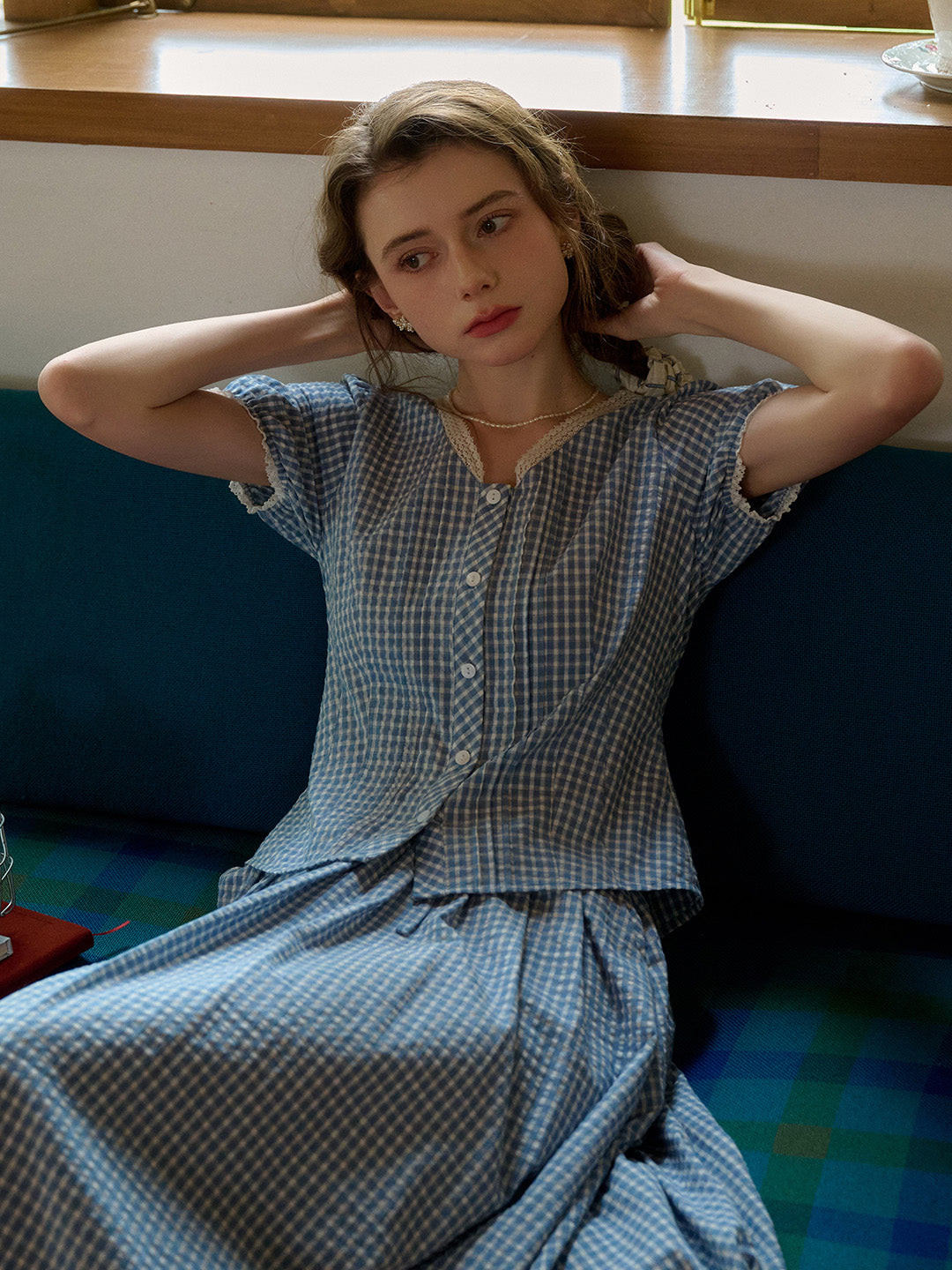 Hallie V-Neck Plaid Cotton Blouse