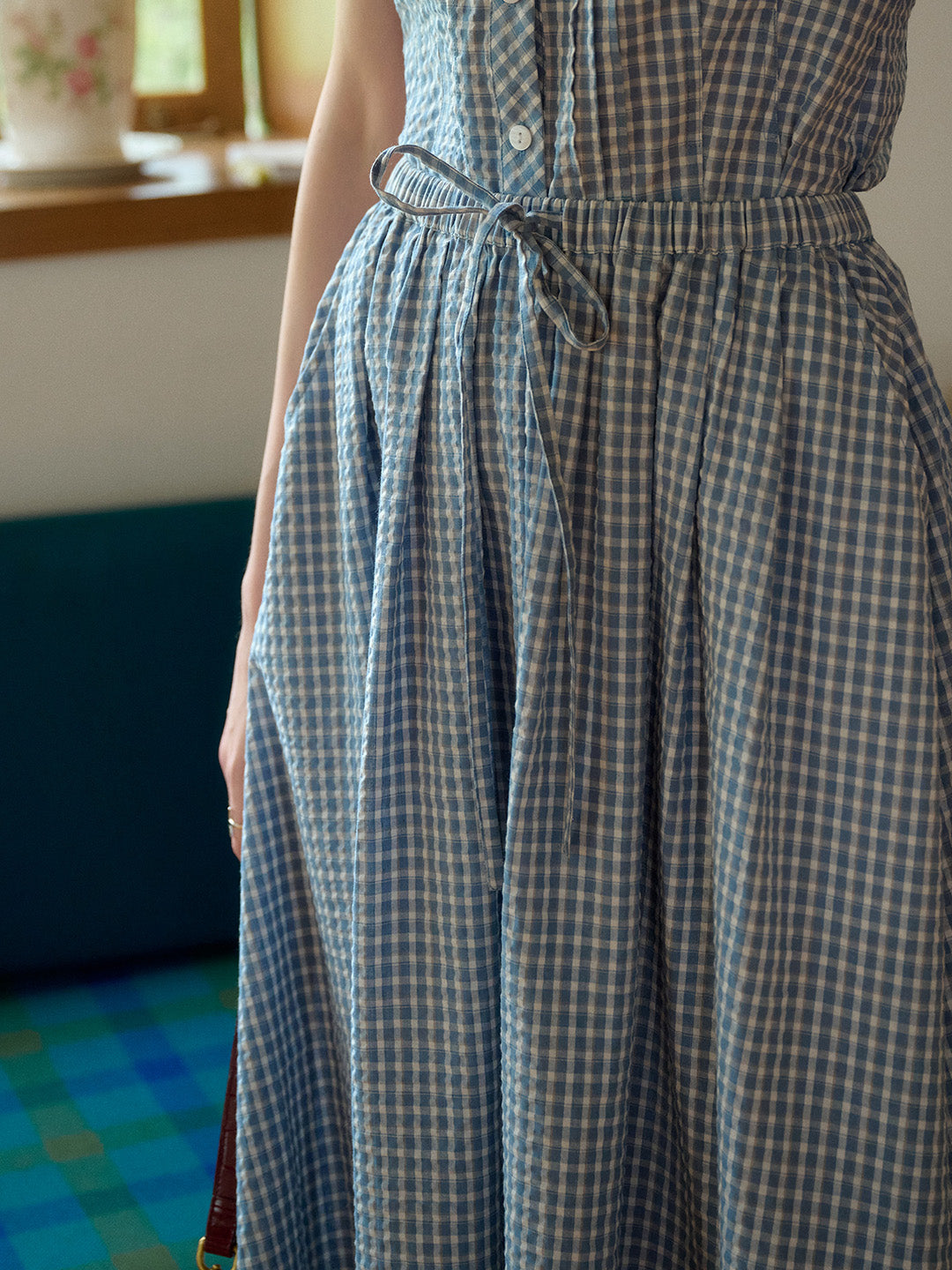 Hallie V-Neck Plaid Cotton Blouse