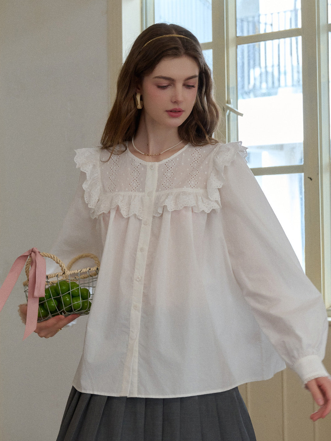 Danna Round Neck Lace Trim Blouse
