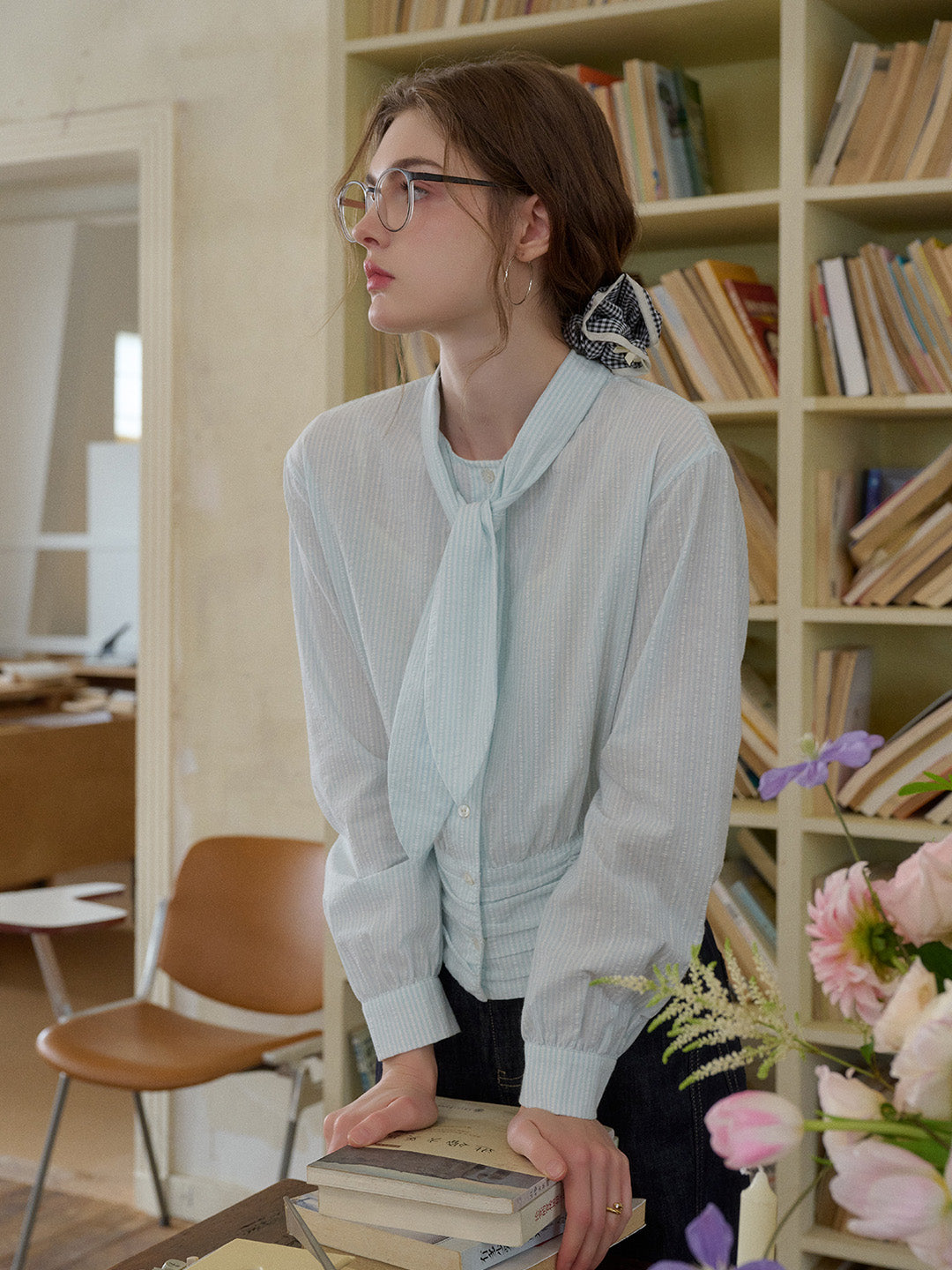 Alessia Round Neck Tie 100% Cotton Blouse