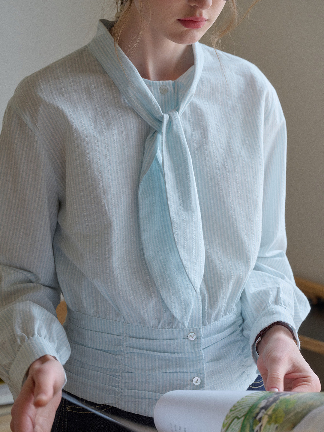 Alessia Round Neck Tie 100% Cotton Blouse