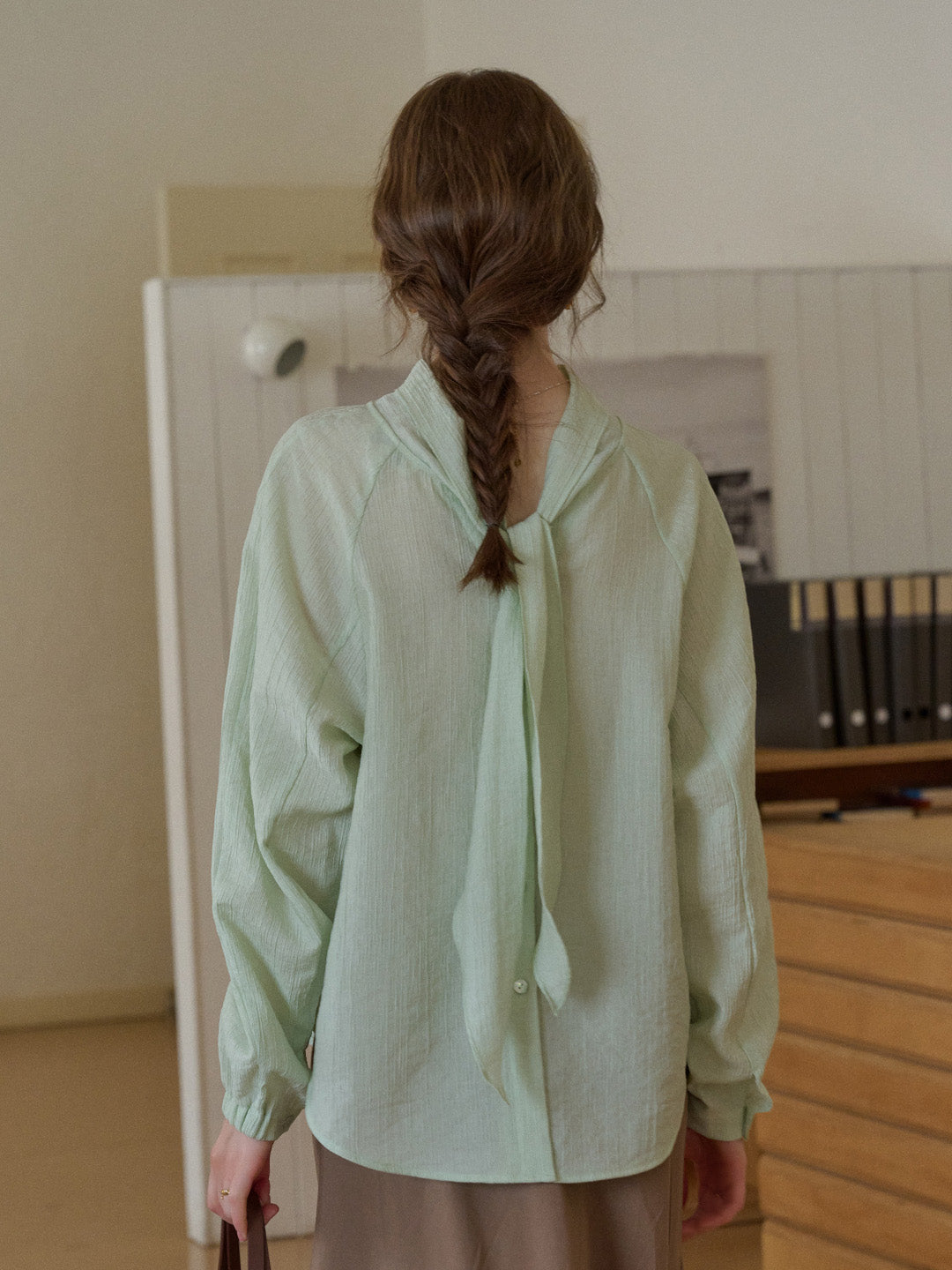 Rosemary Bow Collar Lyocell Wool Blouse