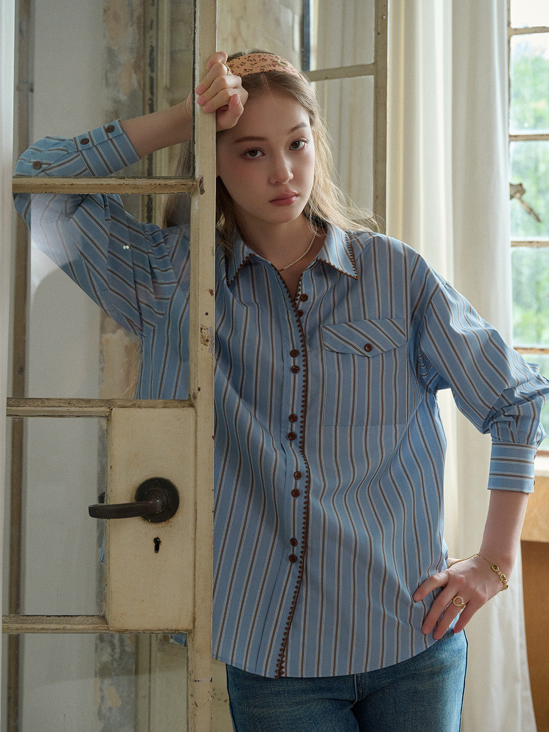 Astrid Lapel Pocket Stripe Blouse