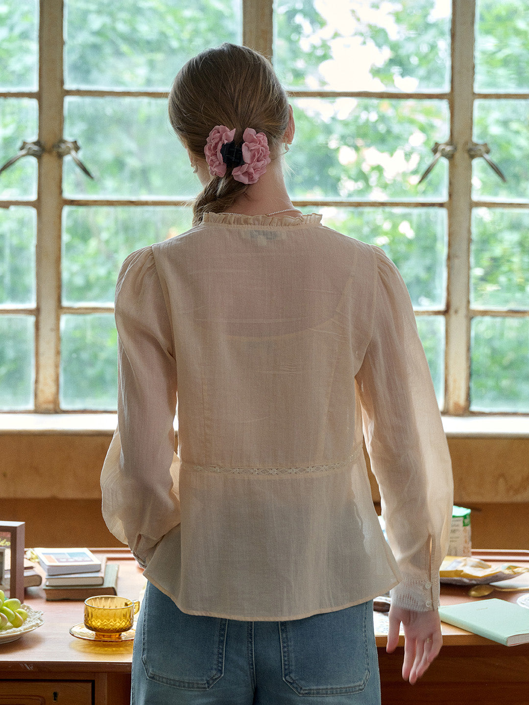 Catherine Stand Collar Lace Cotton Blouse