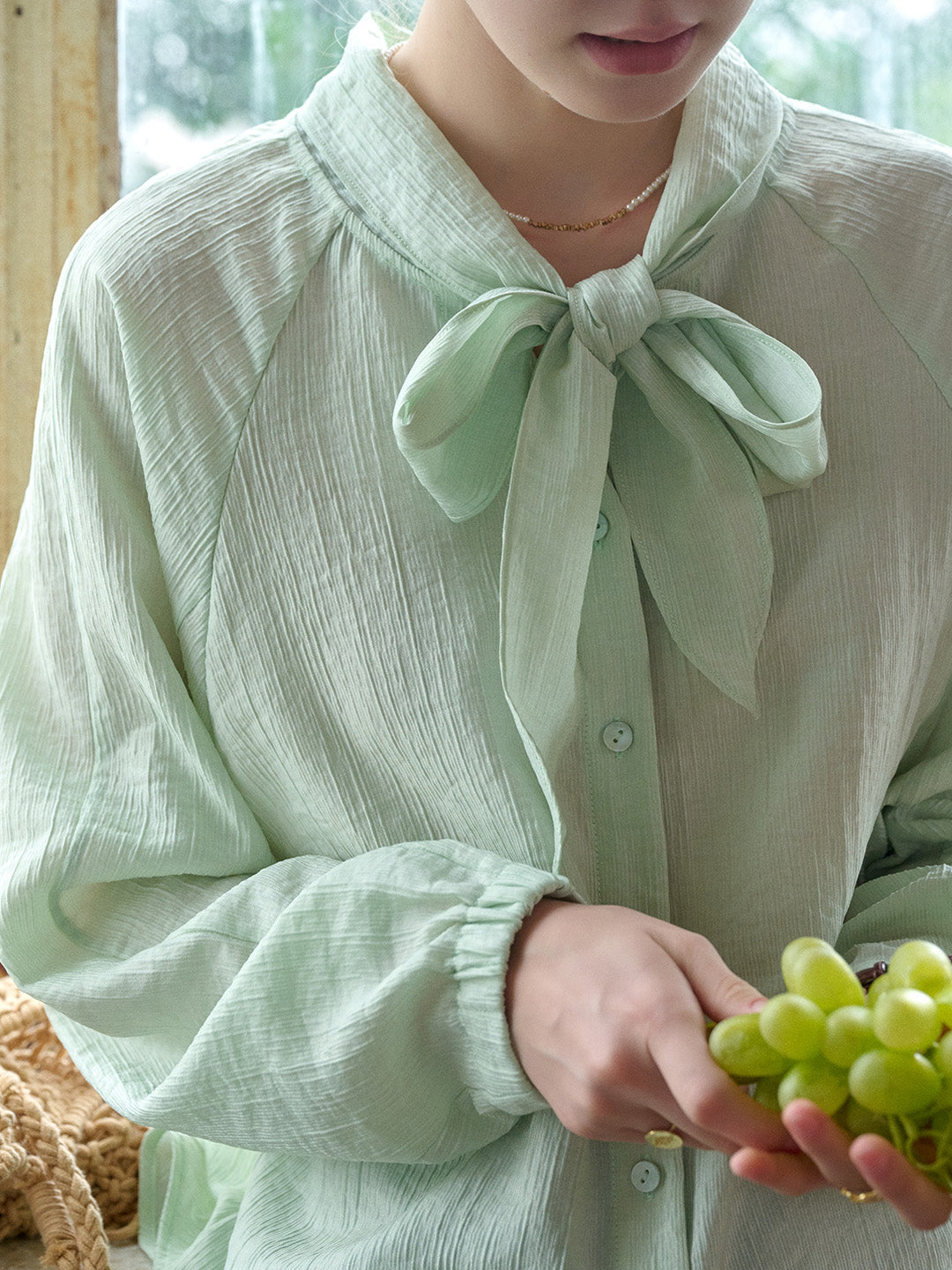 Rosemary Bow Collar Lyocell Wool Blouse