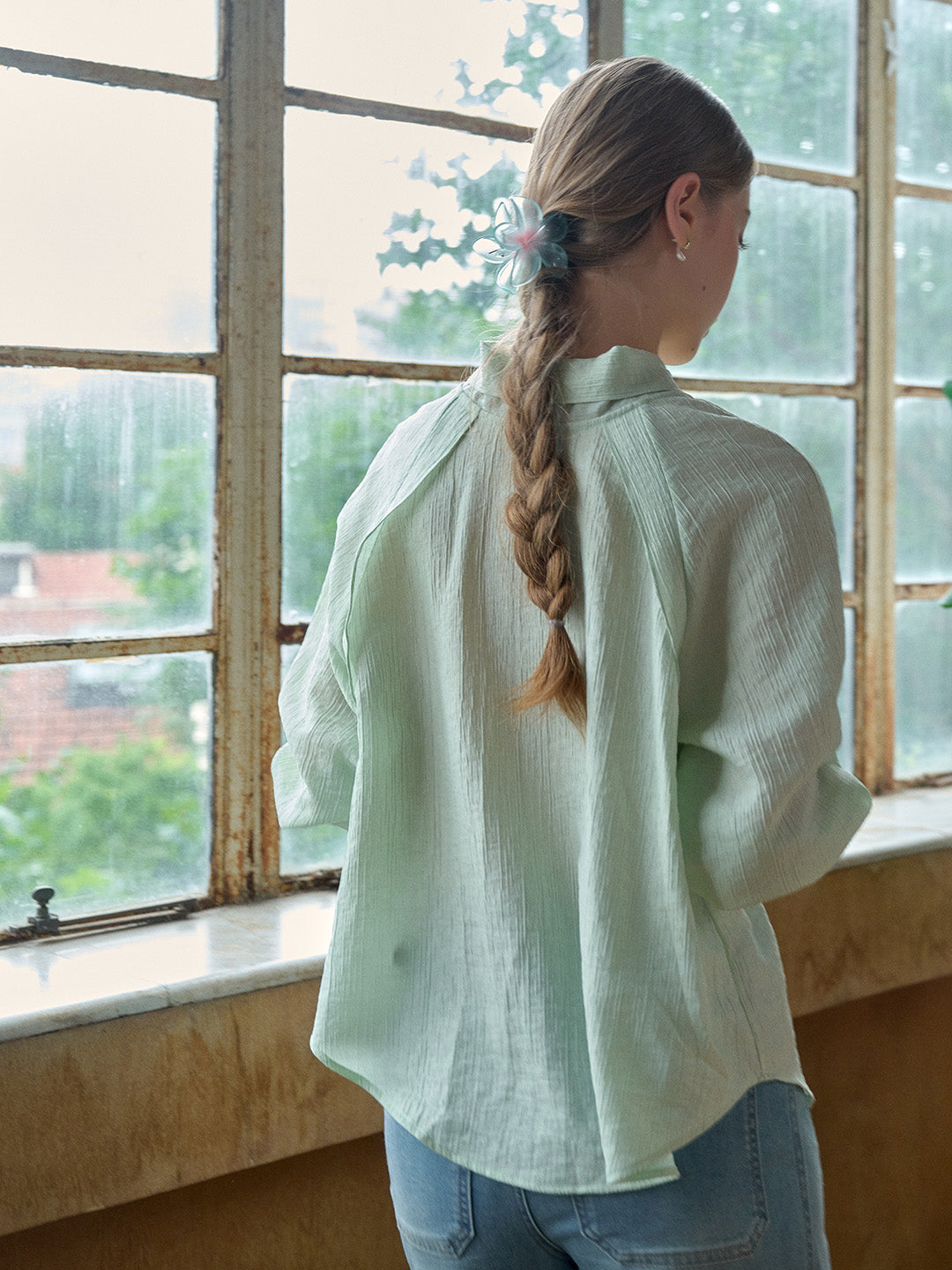 Rosemary Bow Collar Lyocell Wool Blouse