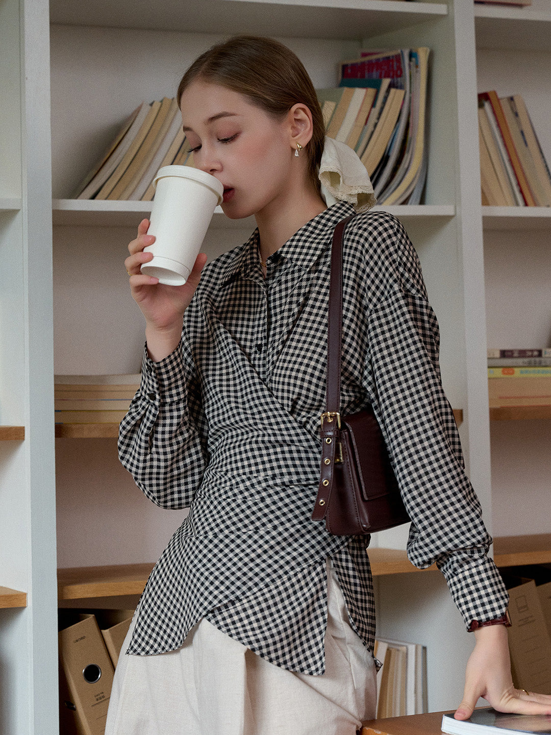 Selah V-Neck Plaid Waisted Shirt