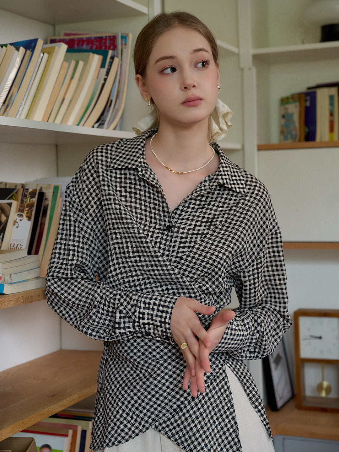 Selah V-Neck Plaid Waisted Shirt