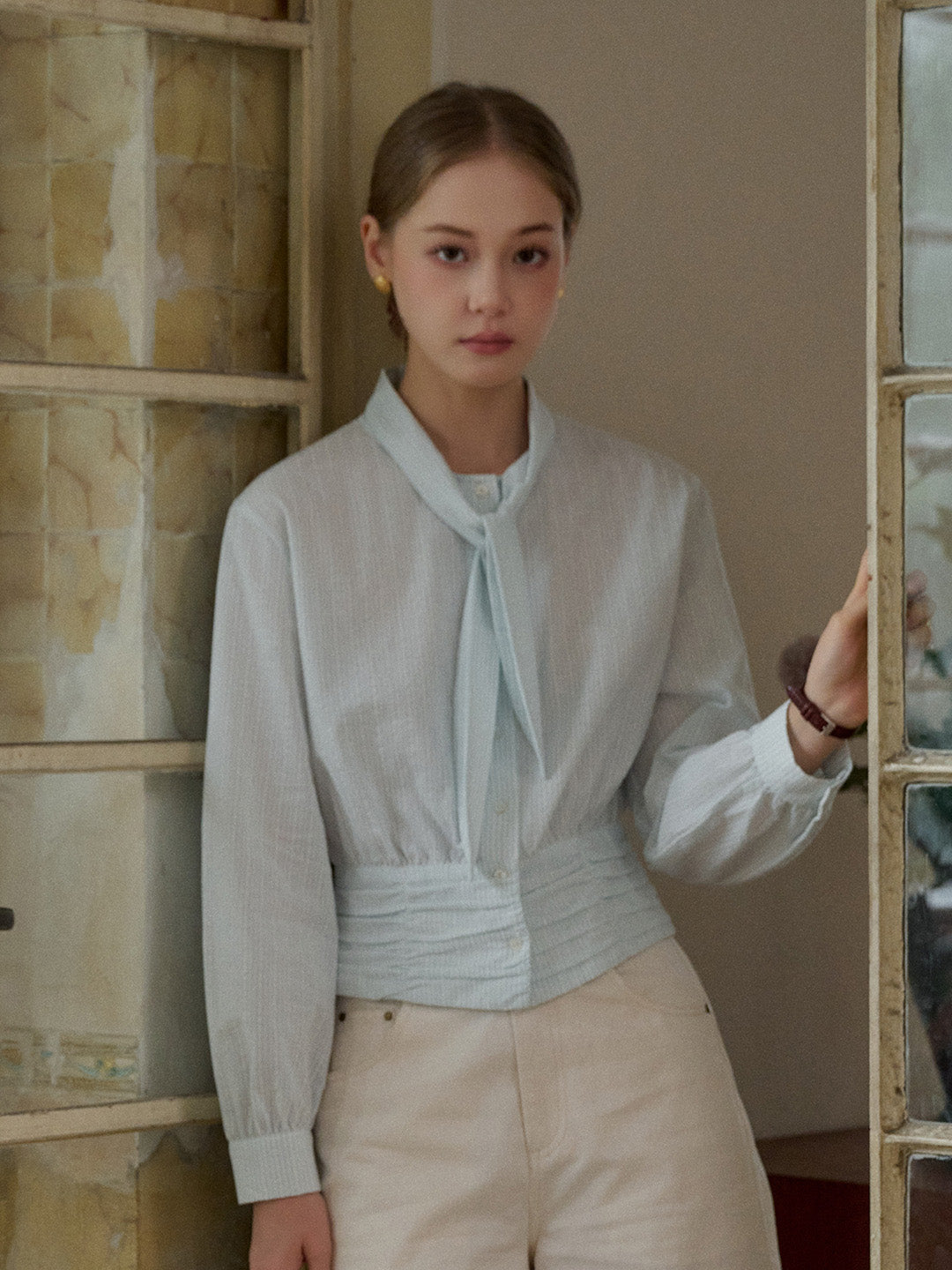 Alessia Round Neck Tie 100% Cotton Blouse