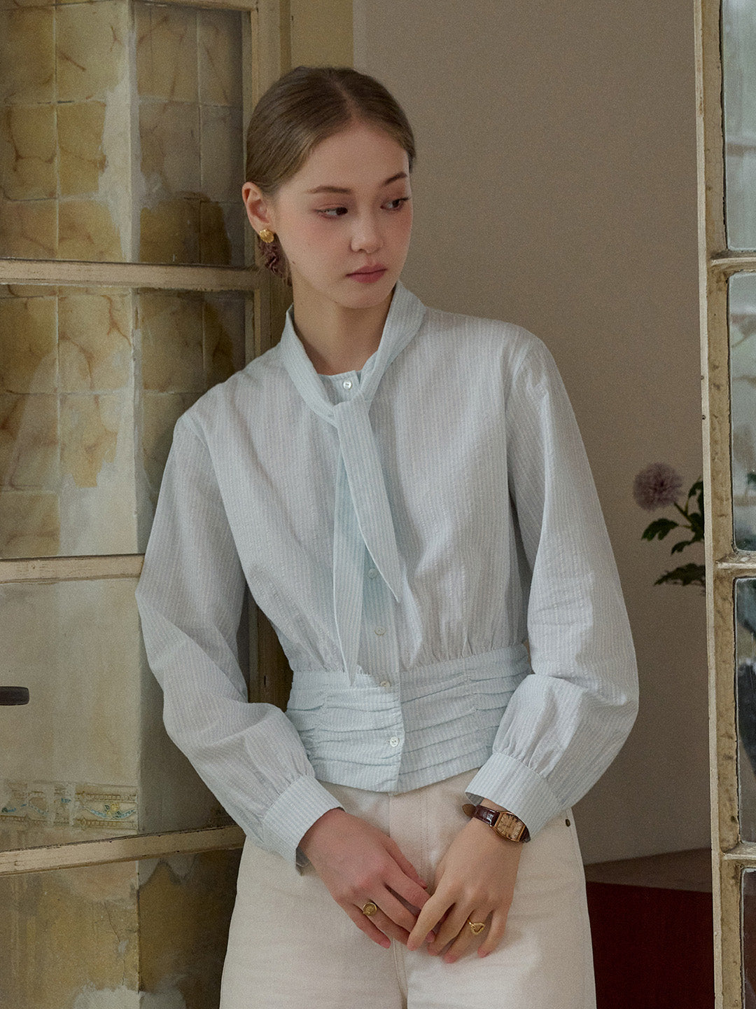 Alessia Round Neck Tie 100% Cotton Blouse