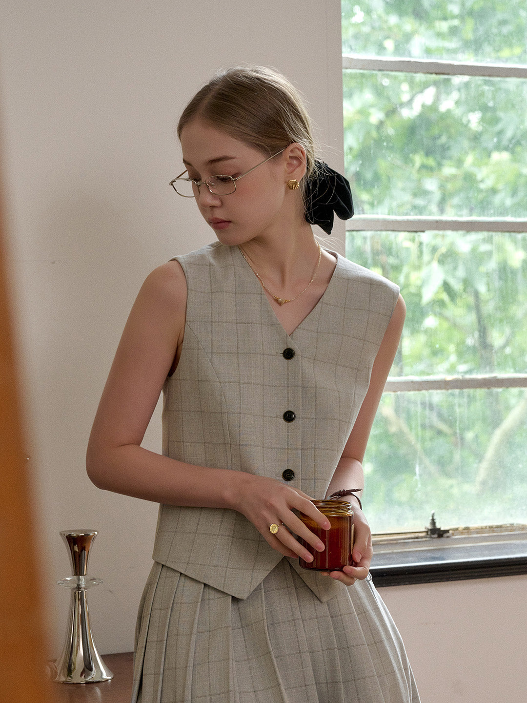 Amina V-Neck Plaid Vest