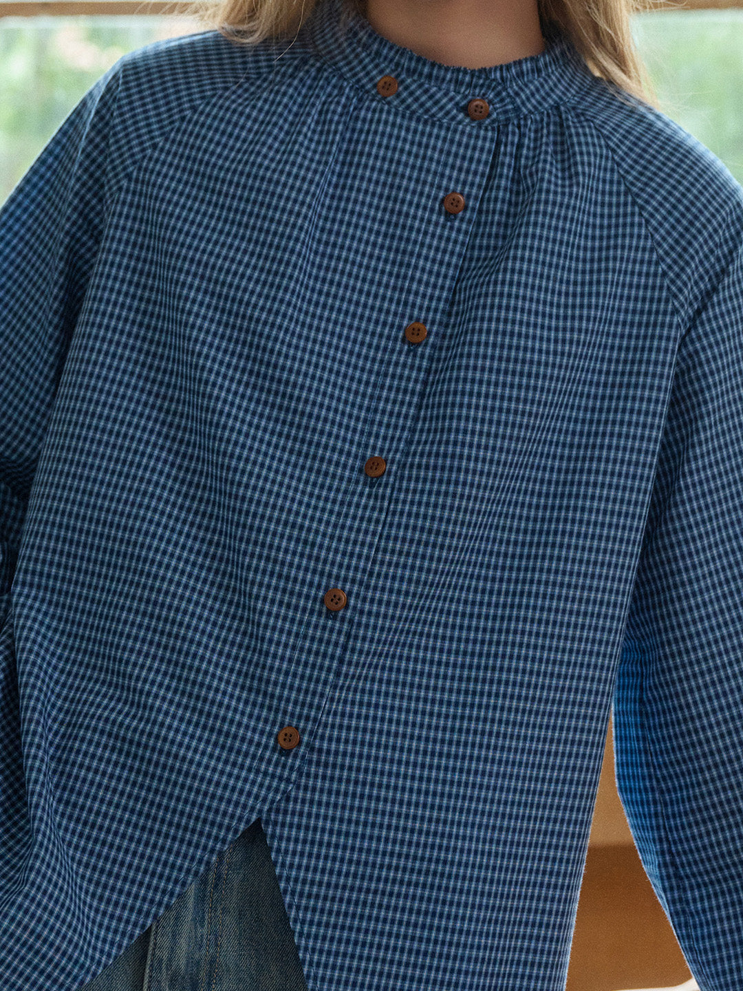 Wynter Ruffle Collar Plaid 100% Cotton  Blouse