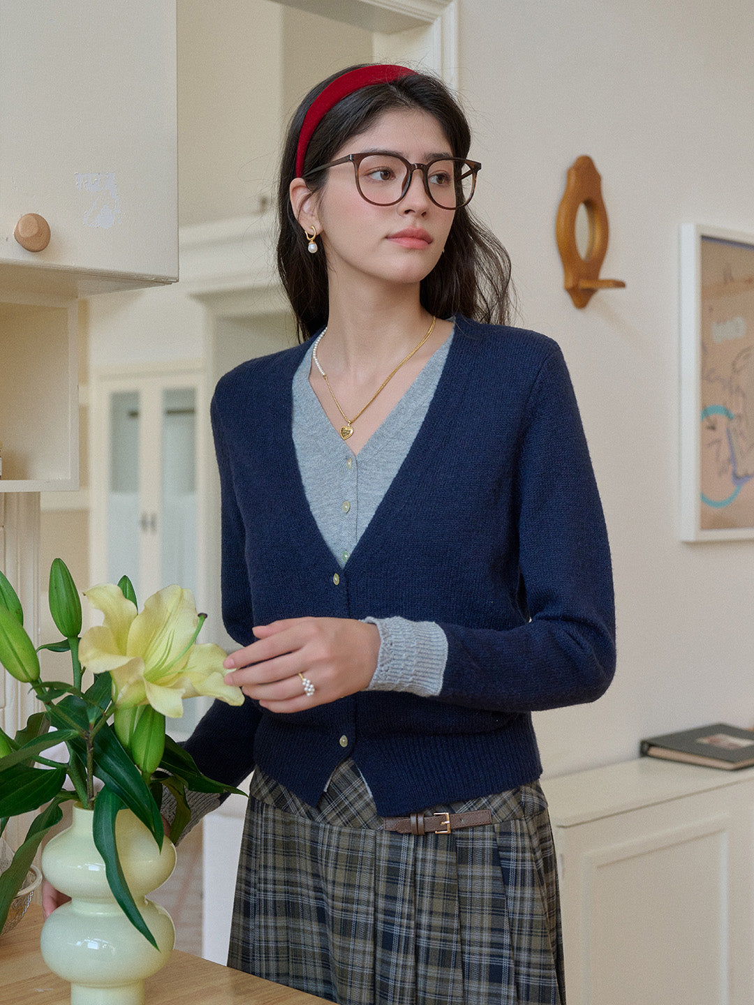 Madeleine V-Neck Faux Layered Wool Top