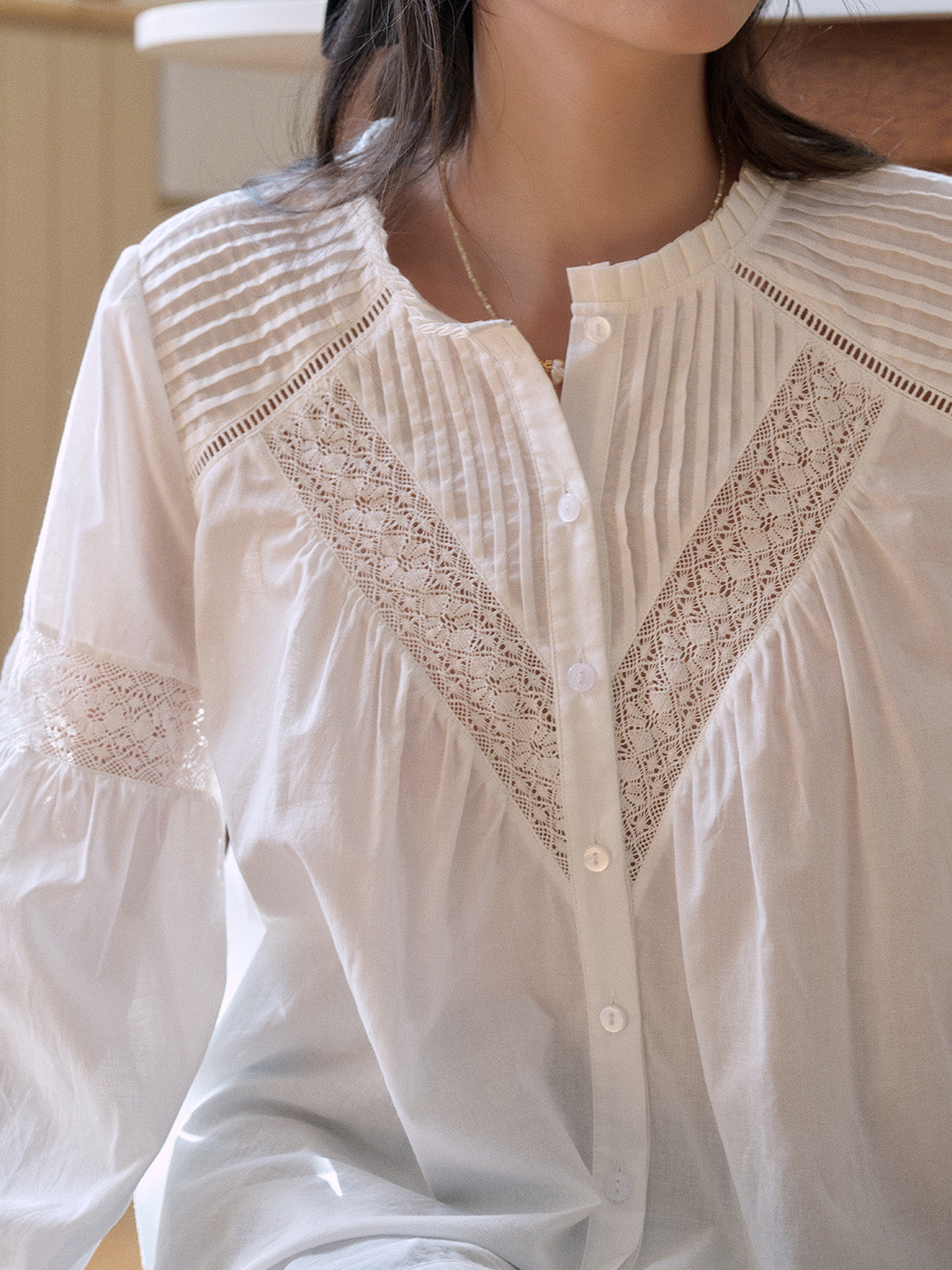 Mabel Round Neck Lace Hollow Blouse