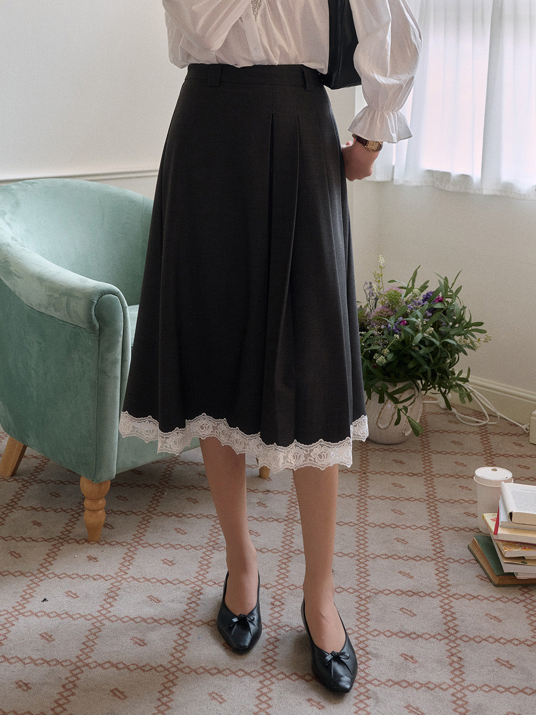 Saige Pleated Lace A-Line Skirt