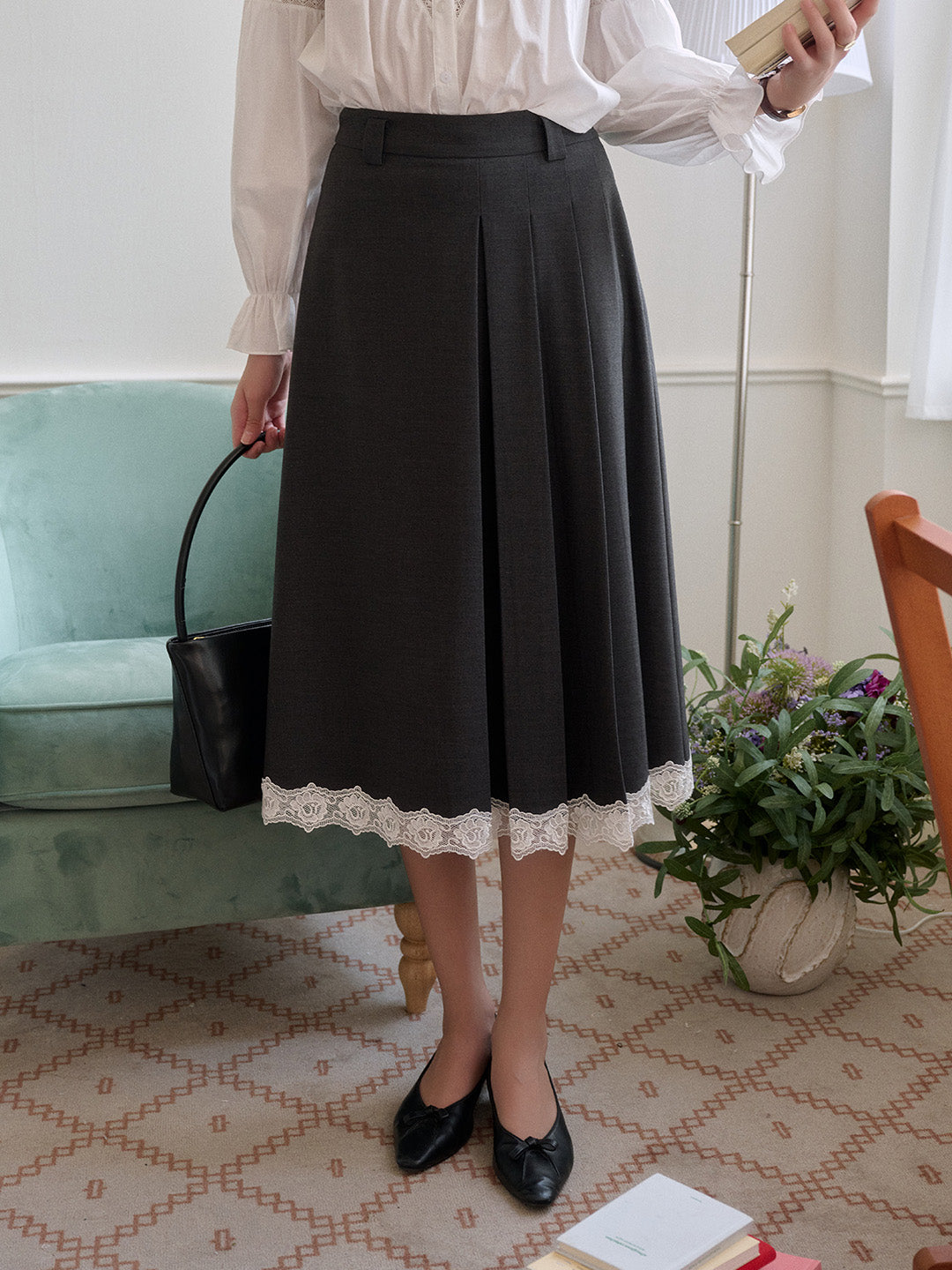 Saige Pleated Lace A-Line Skirt
