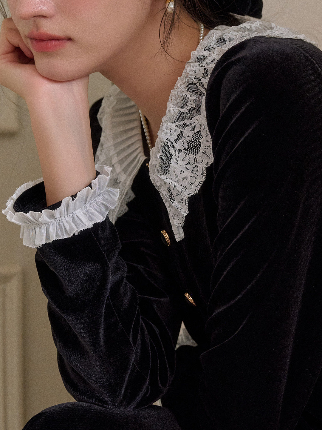 Matilda V-Neck Velvet Lace Blouse