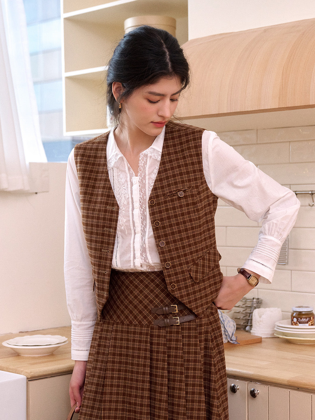 Remington V-Neck Plaid Tie-Back Vest