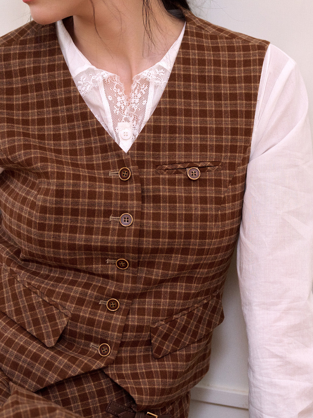 Remington V-Neck Plaid Tie-Back Vest