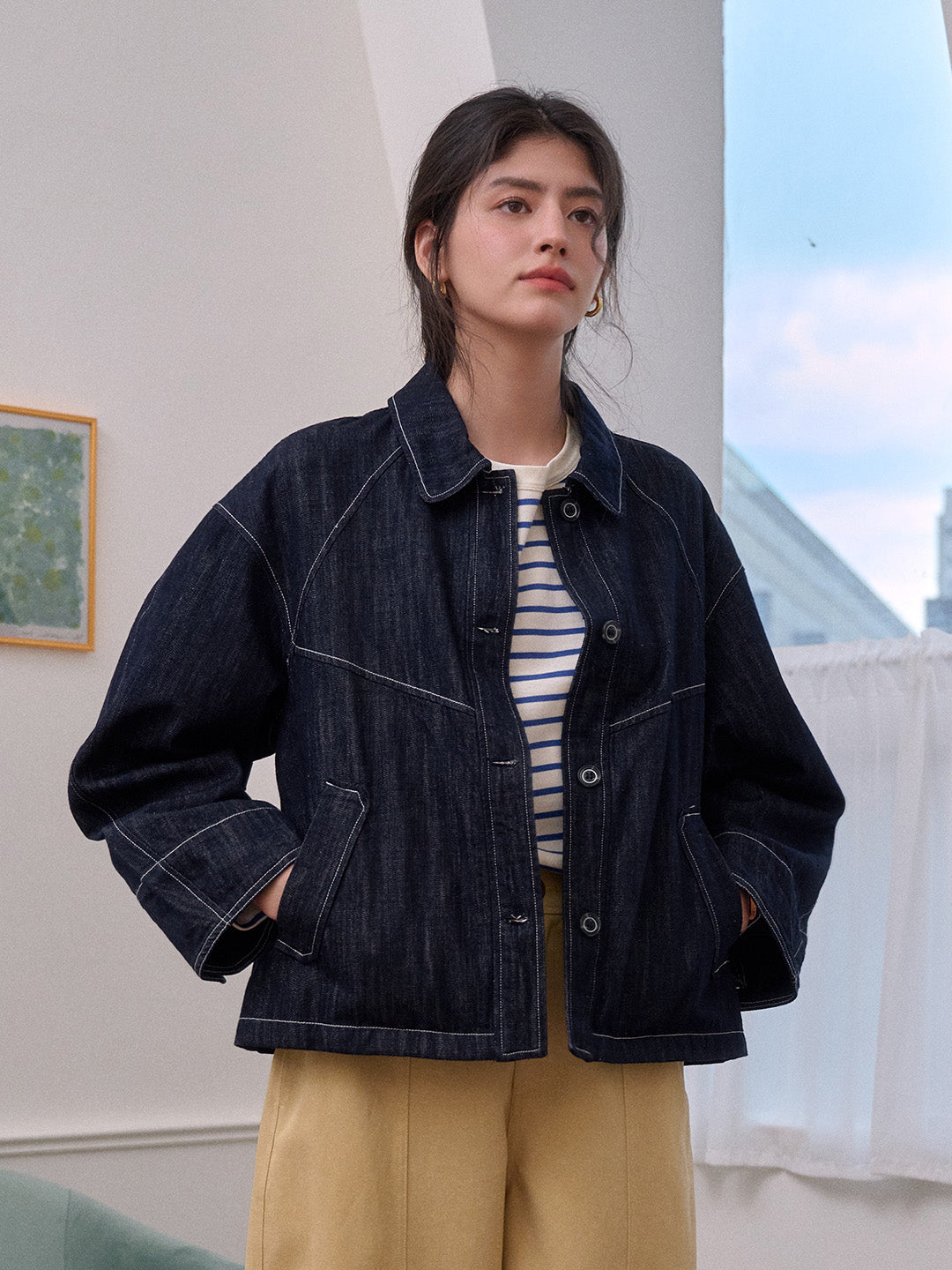 Elle Lapel Cotton Lyocell Denim Jacket