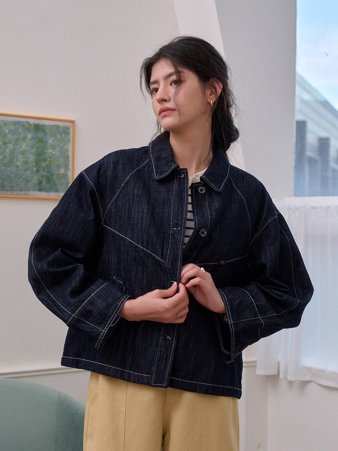 Elle Lapel Cotton Lyocell Denim Jacket