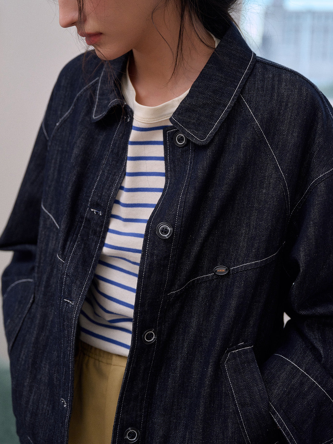 Elle Lapel Cotton Lyocell Denim Jacket