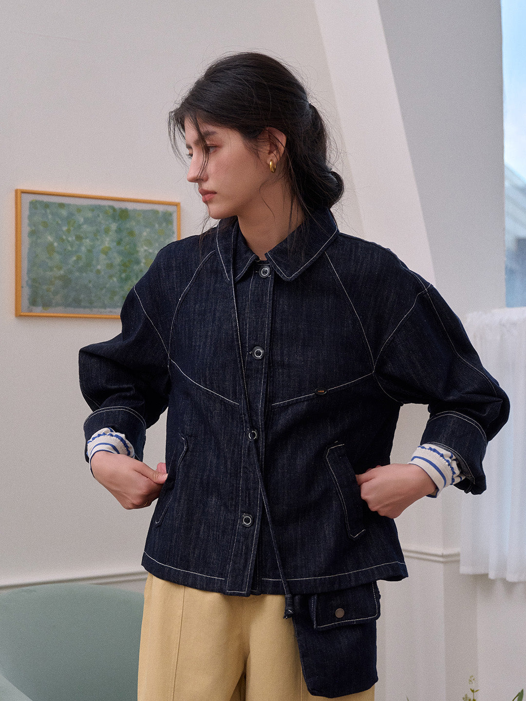 Elle Lapel Cotton Lyocell Denim Jacket