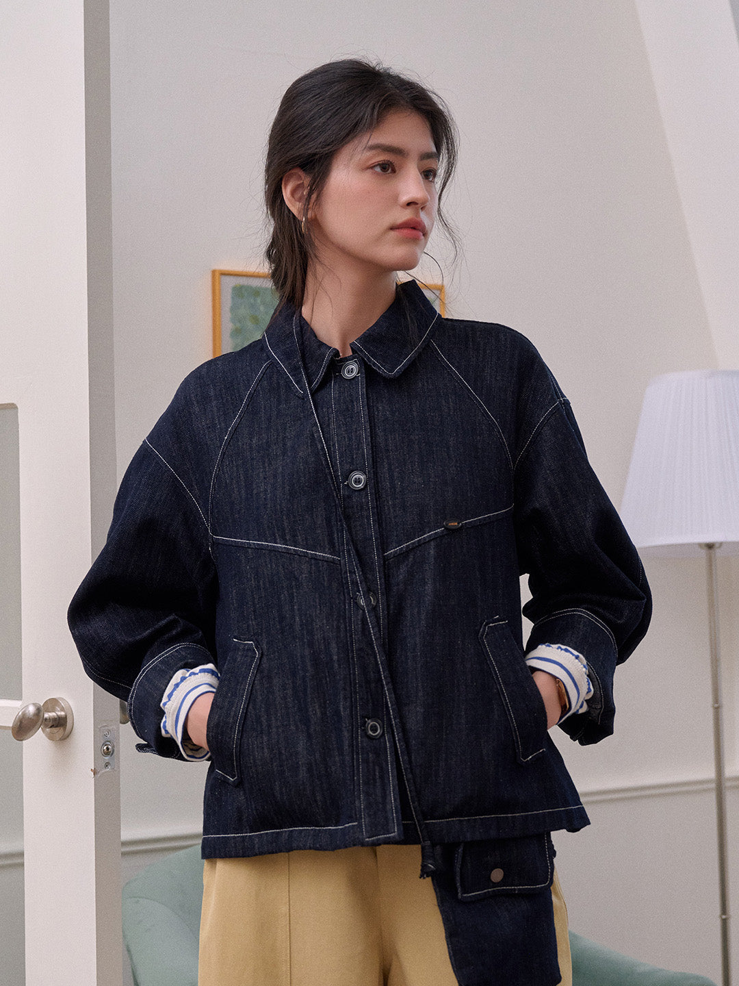 Elle Lapel Cotton Lyocell Denim Jacket