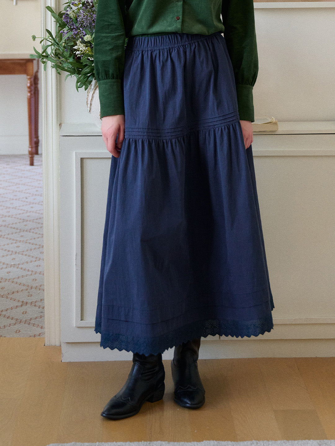 Rhea Hollow Cotton Midi Skirt