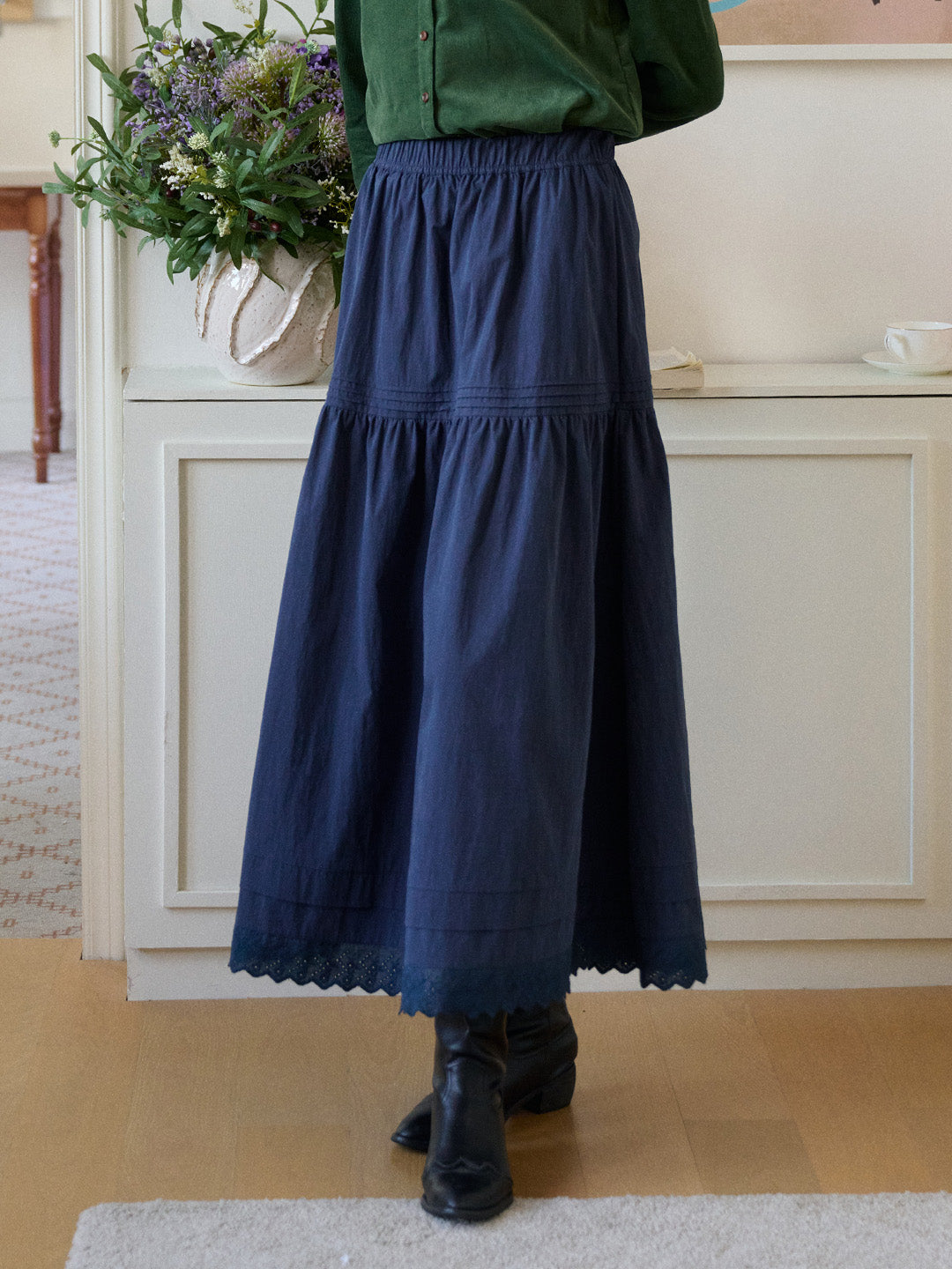 Rhea Hollow Cotton Midi Skirt