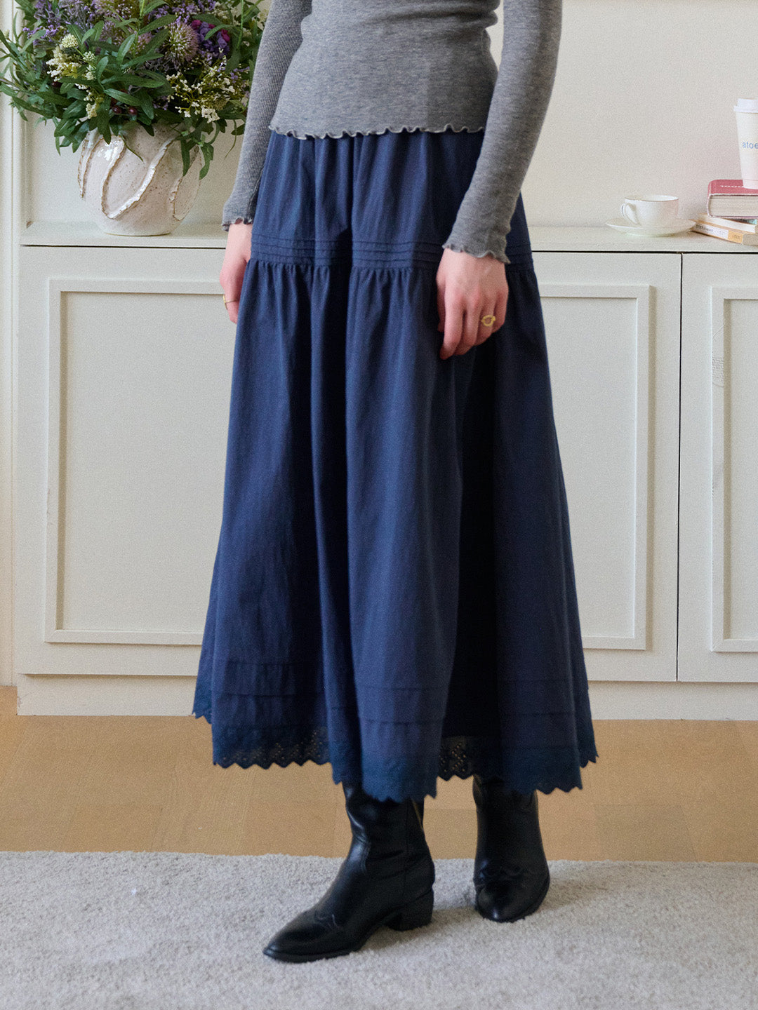 Rhea Hollow Cotton Midi Skirt