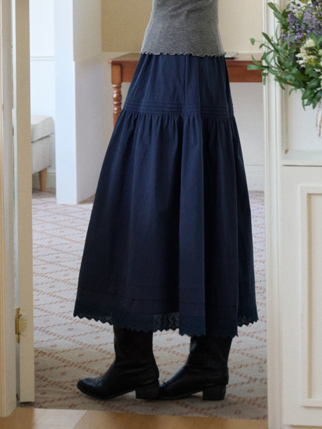 Rhea Hollow Cotton Midi Skirt