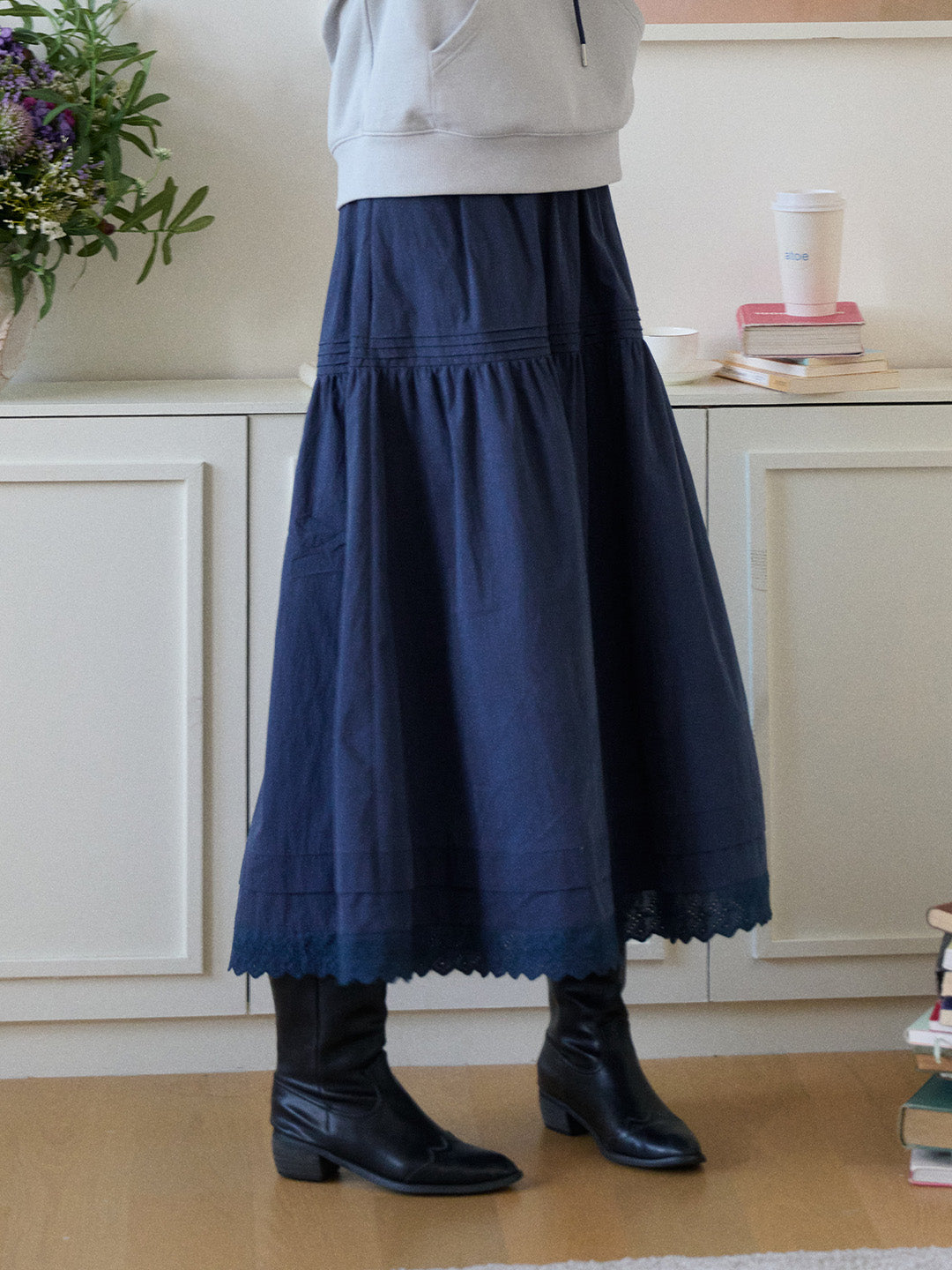 Rhea Hollow Cotton Midi Skirt