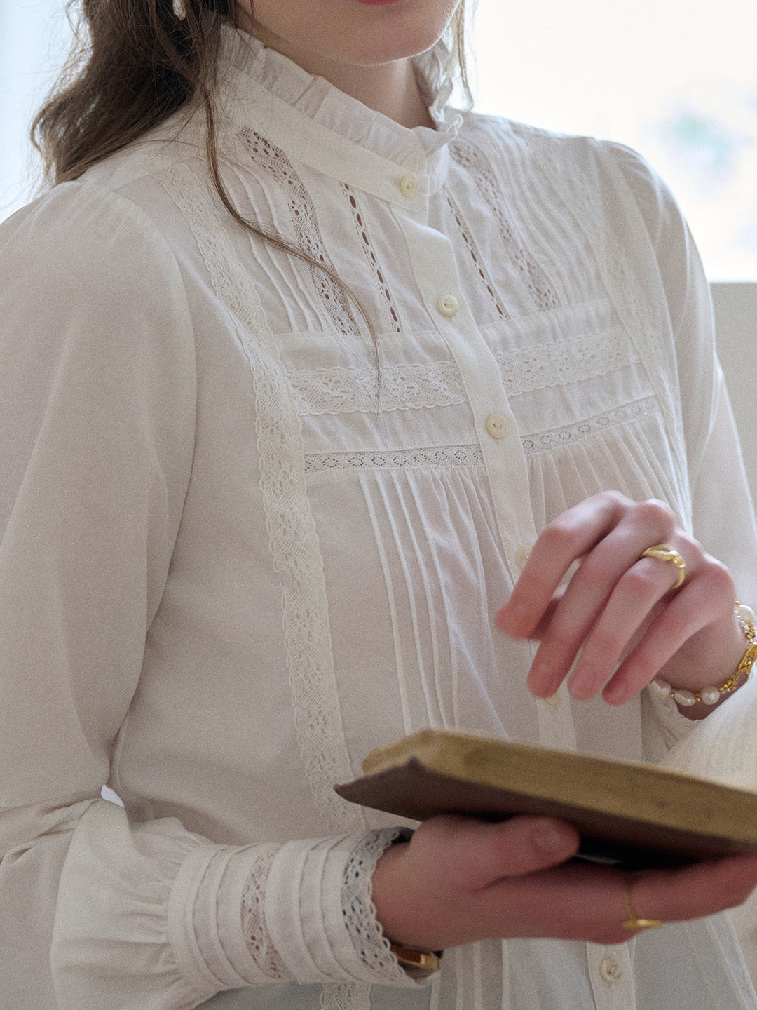 Carter Stand Collar Hollow Lyocell Cotton Blouse