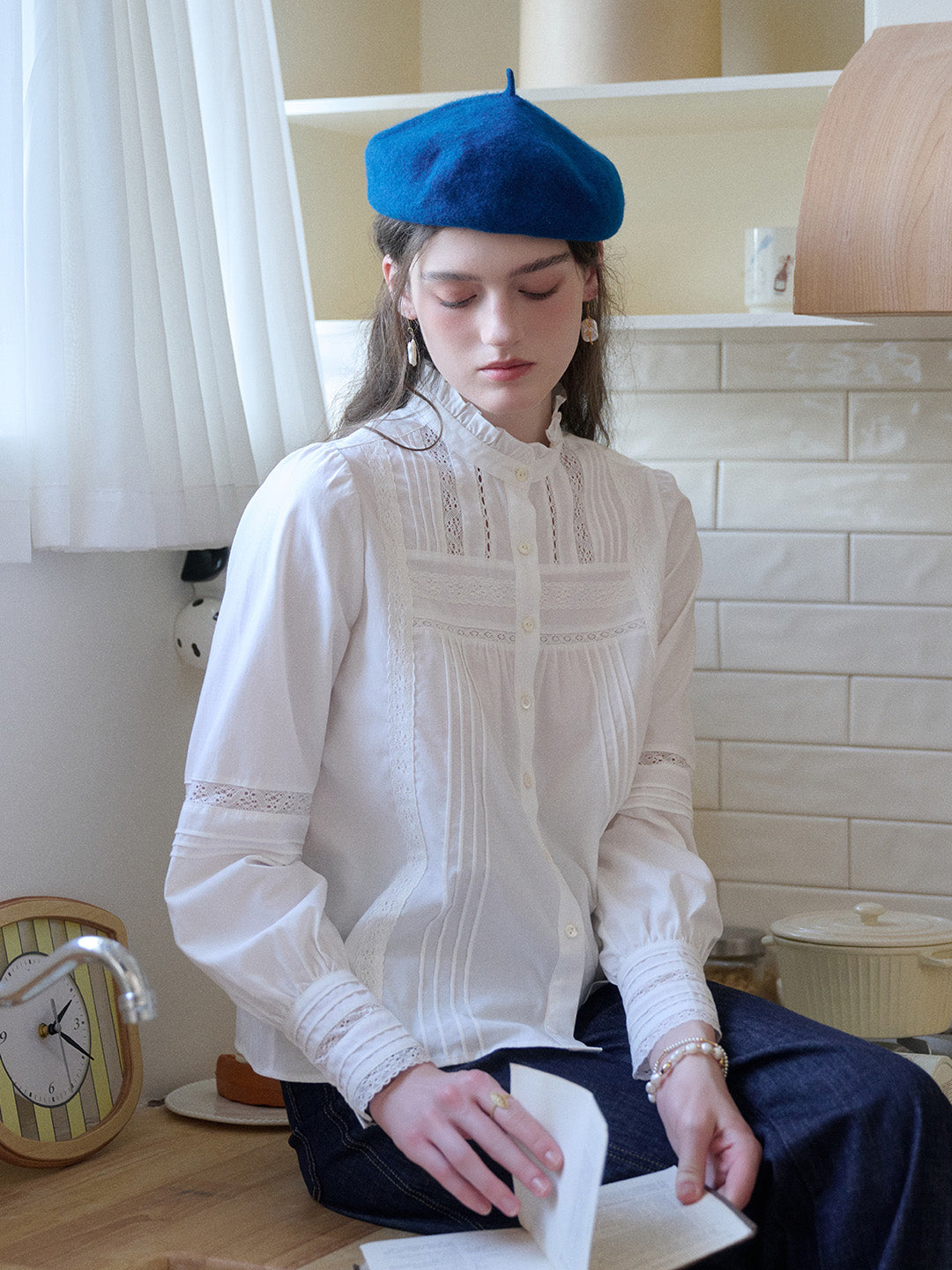Carter Stand Collar Hollow Lyocell Cotton Blouse