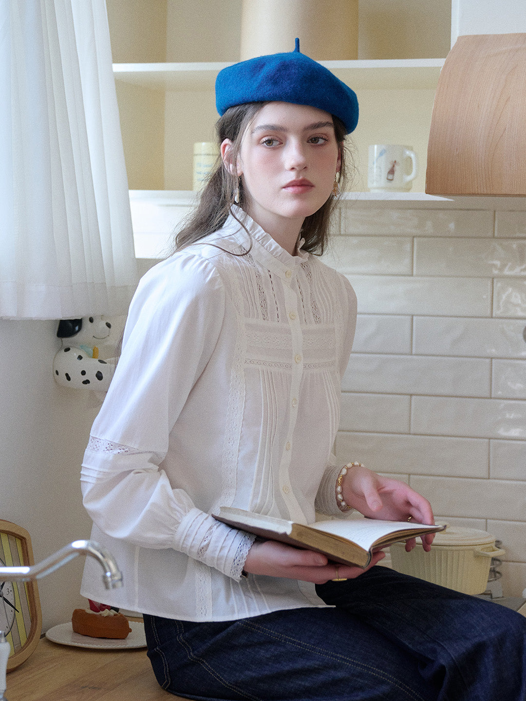 Carter Stand Collar Hollow Lyocell Cotton Blouse