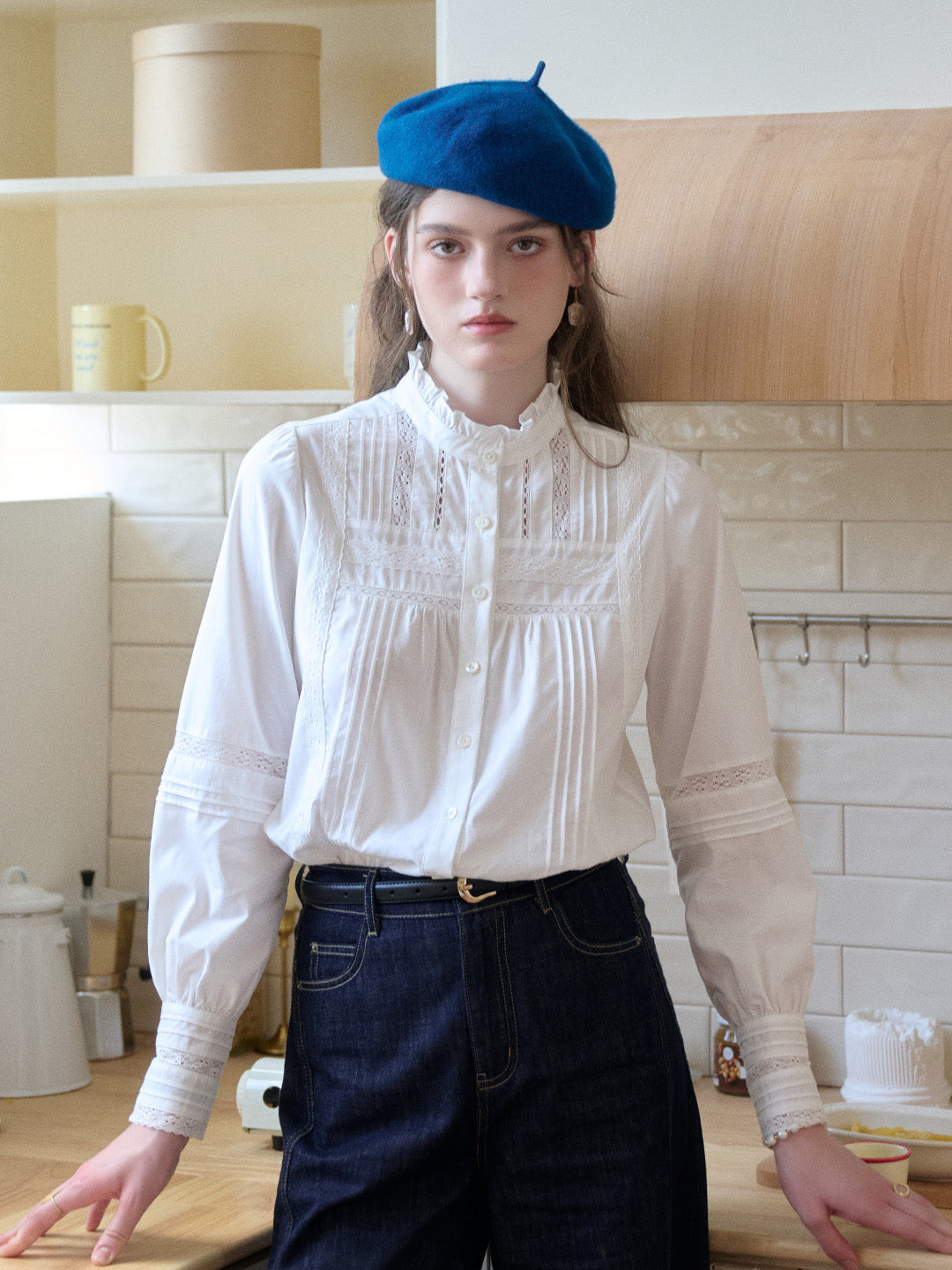 Carter Stand Collar Hollow Lyocell Cotton Blouse