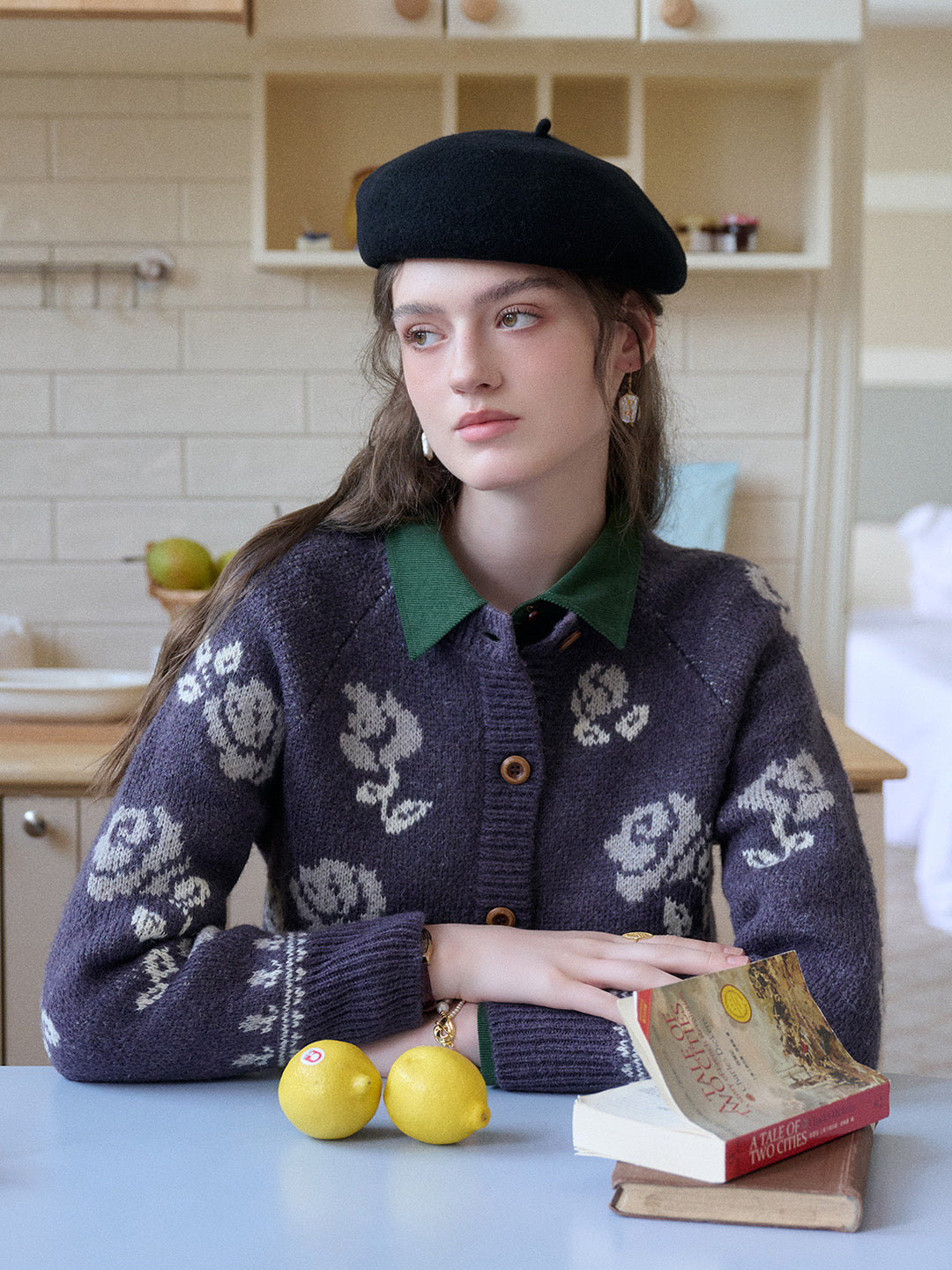 Katie Round Neck Jacquard Wool Cardigan