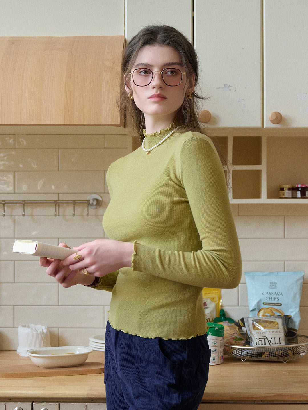 Amanda Ruffle Collar 100% Wool Top