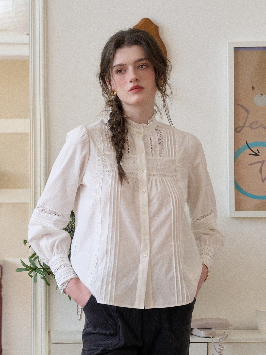 Carter Stand Collar Hollow Lyocell Cotton Blouse