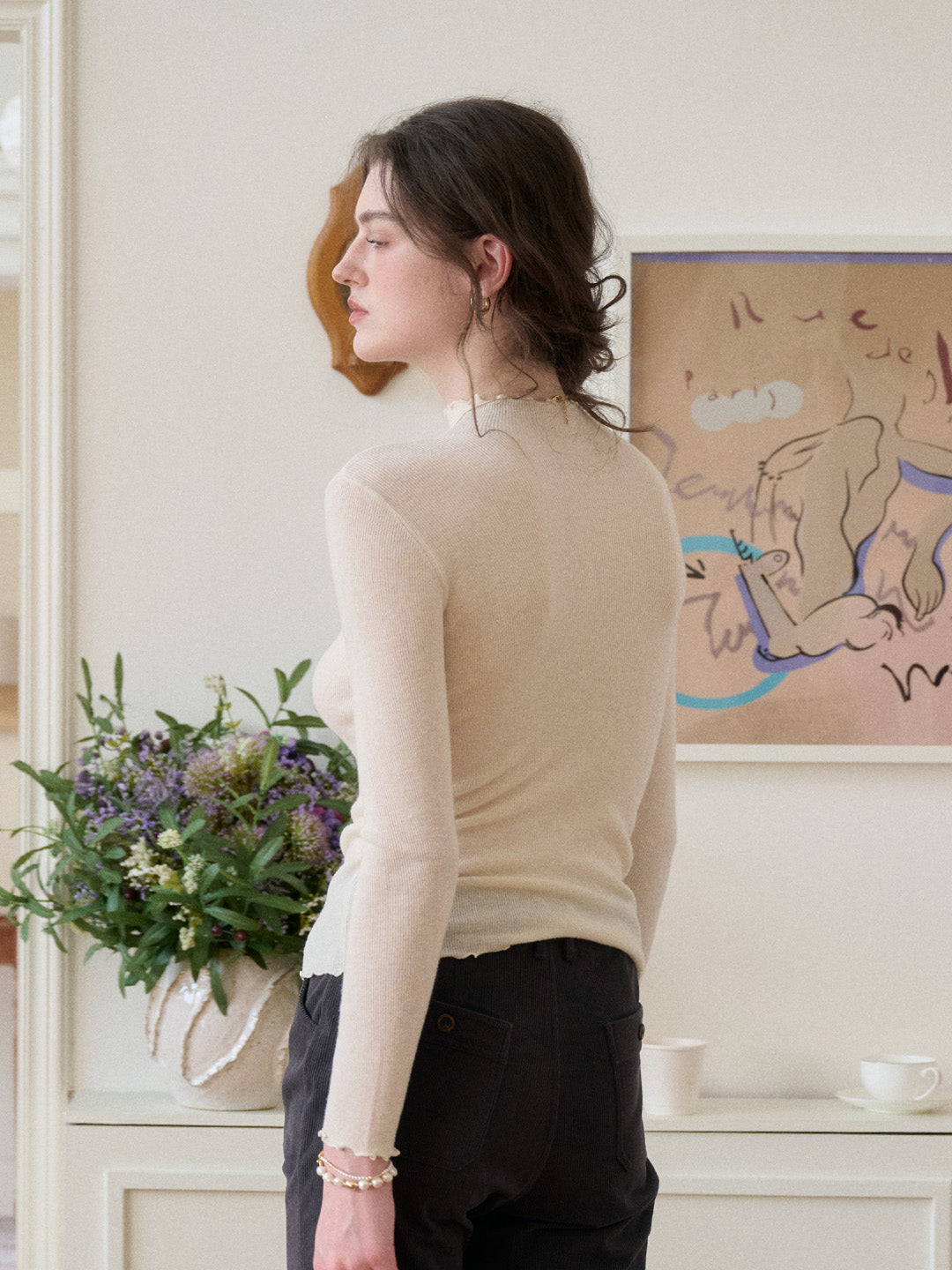 Amanda Ruffle Collar 100% Wool Top