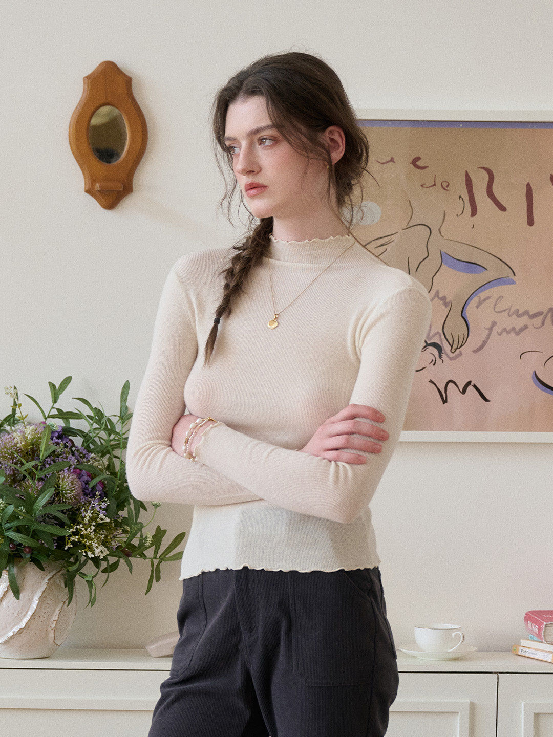 Amanda Ruffle Collar 100% Wool Top