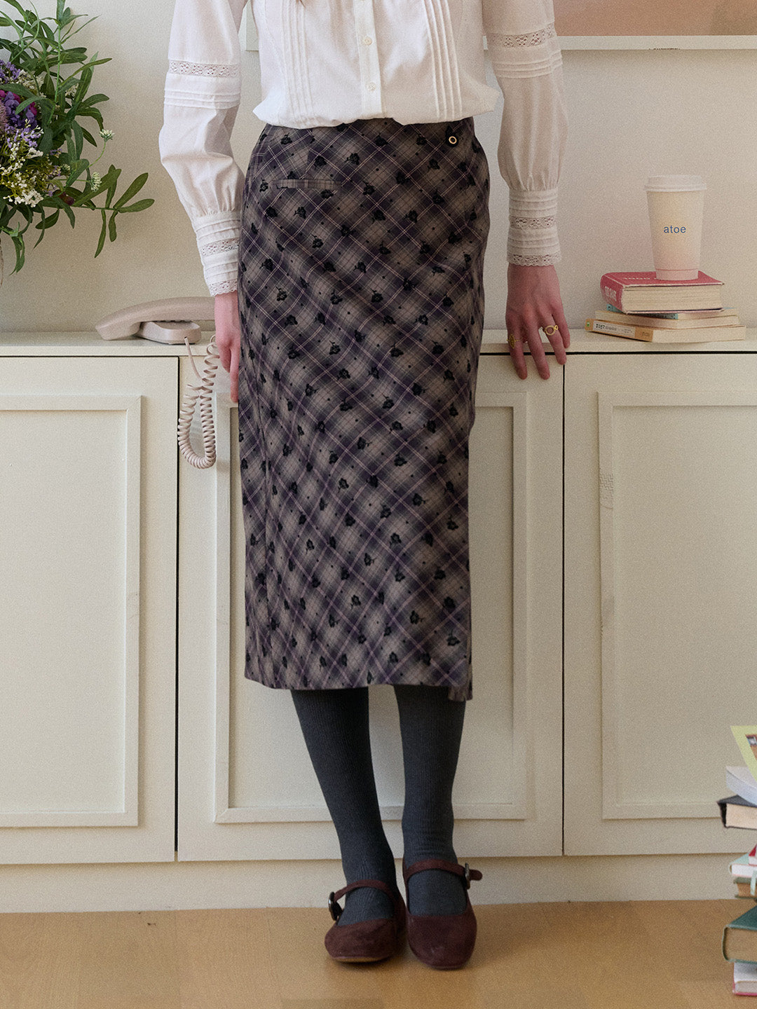 Monroe Plaid Straight 100% Cotton Midi Skirt