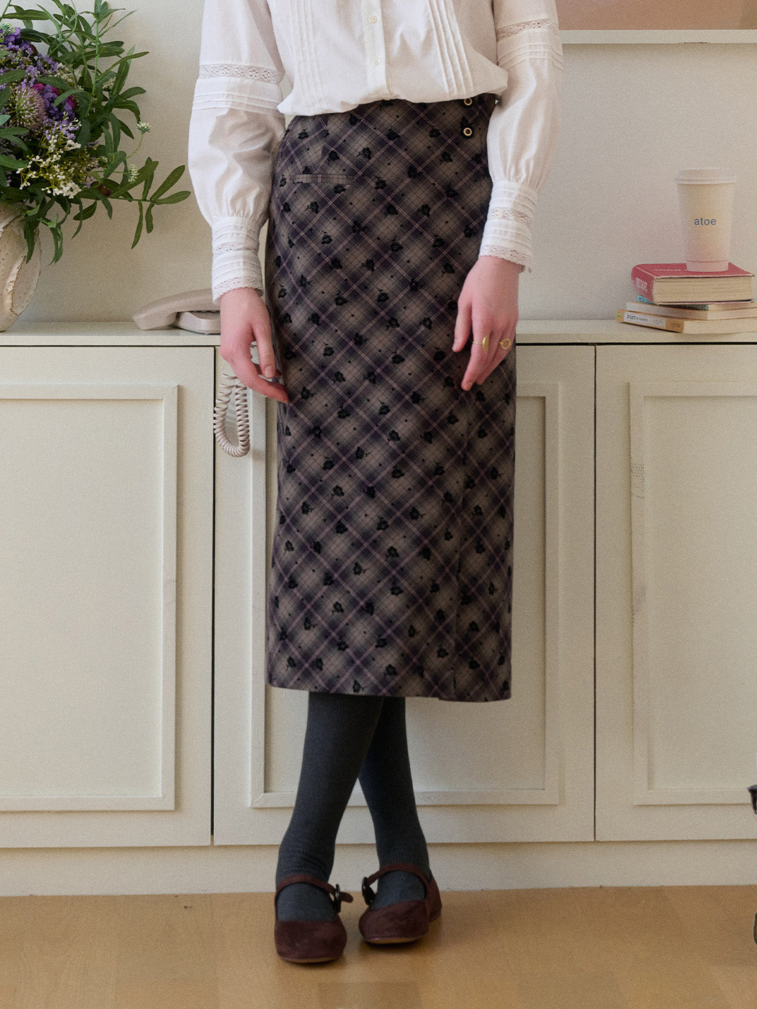 Monroe Plaid Straight 100% Cotton Midi Skirt
