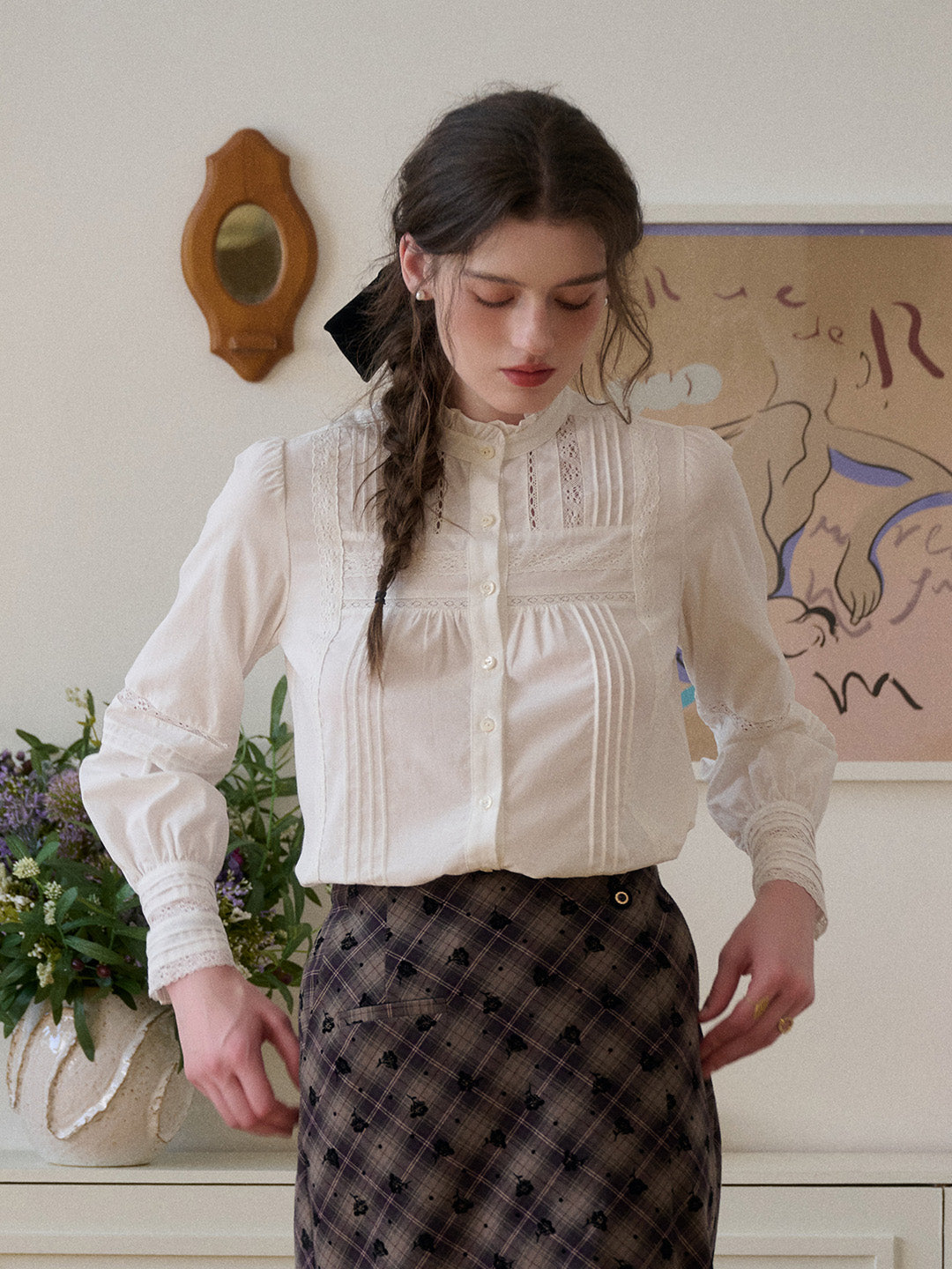 Carter Stand Collar Hollow Lyocell Cotton Blouse