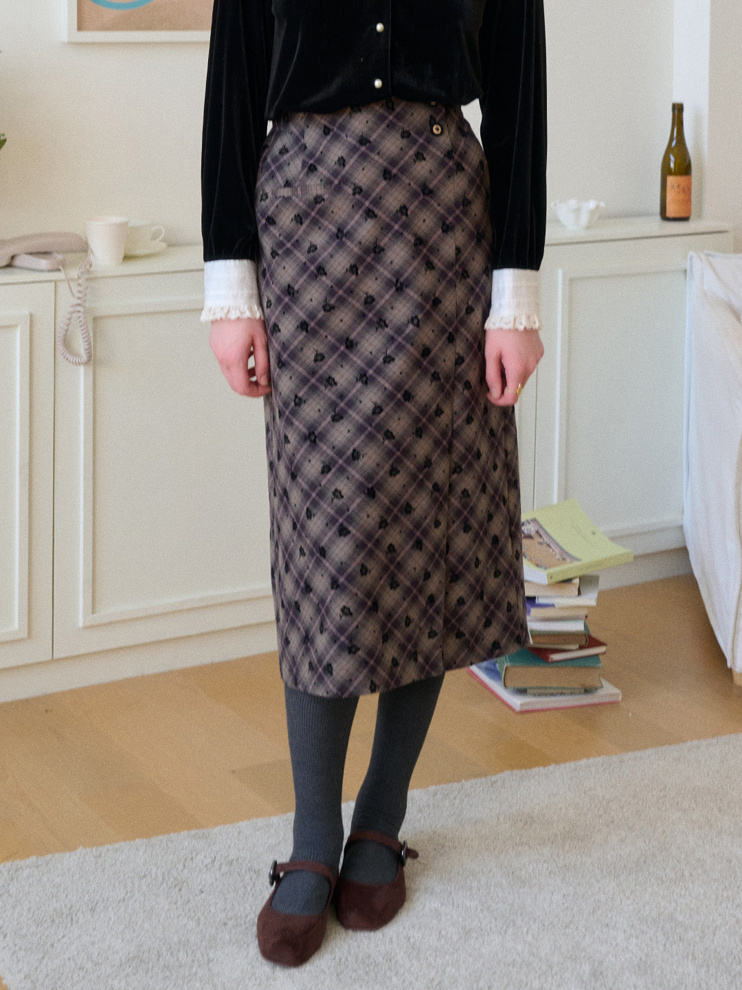 Monroe Plaid Straight 100% Cotton Midi Skirt